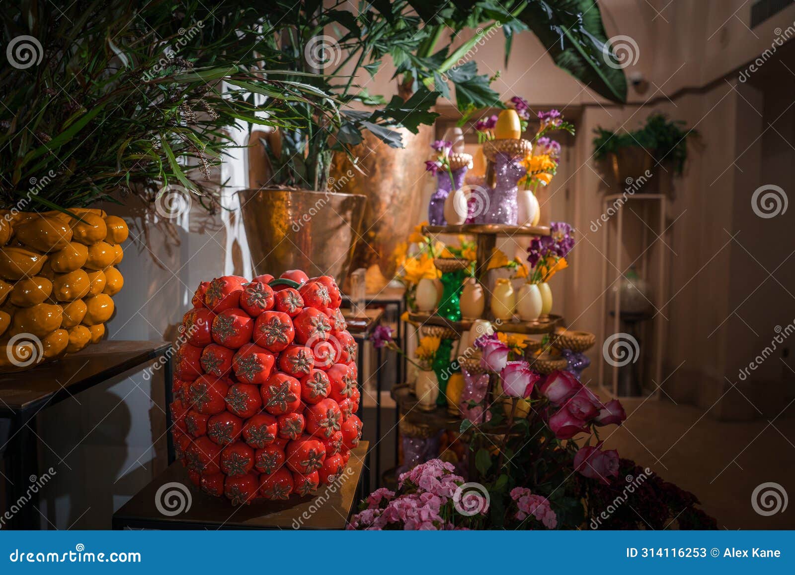 luxurious display of fruits and vegetables in upscale restaurant