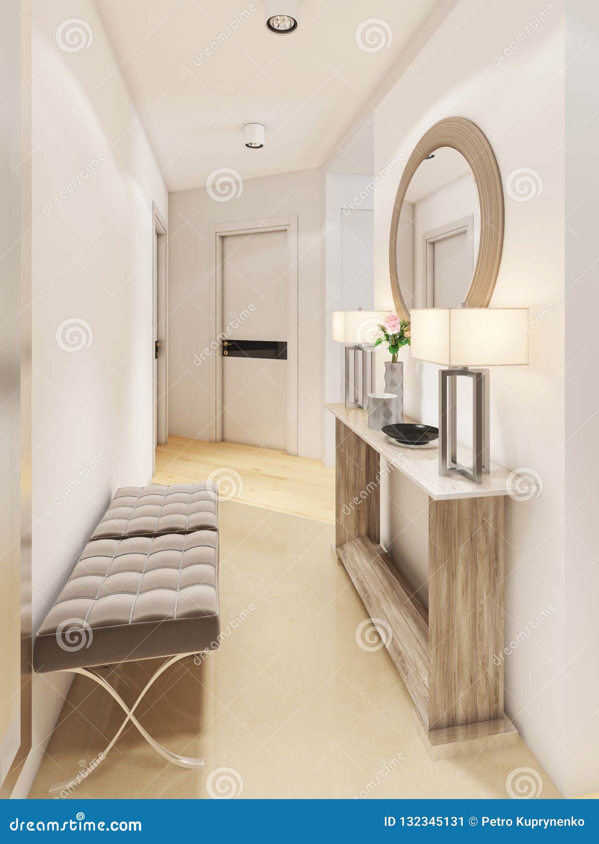 Luxurious Entrance Hall In A Modern Style With A Table For Keys