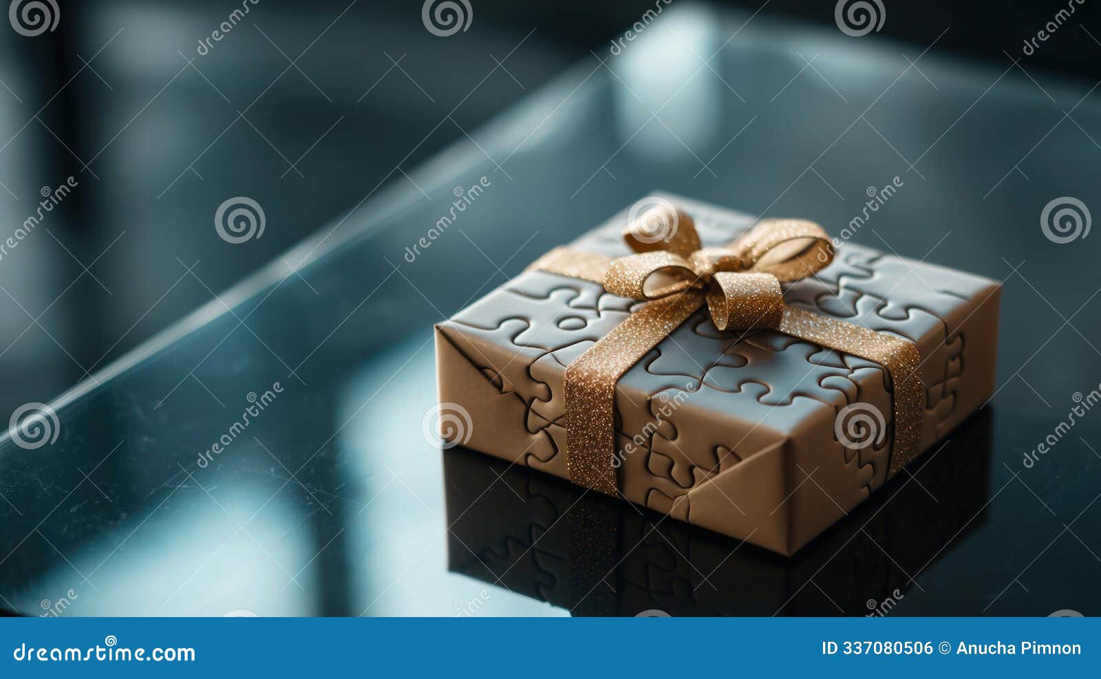 luxurious gift box wrapped in interlocking puzzle pieces generative ai 