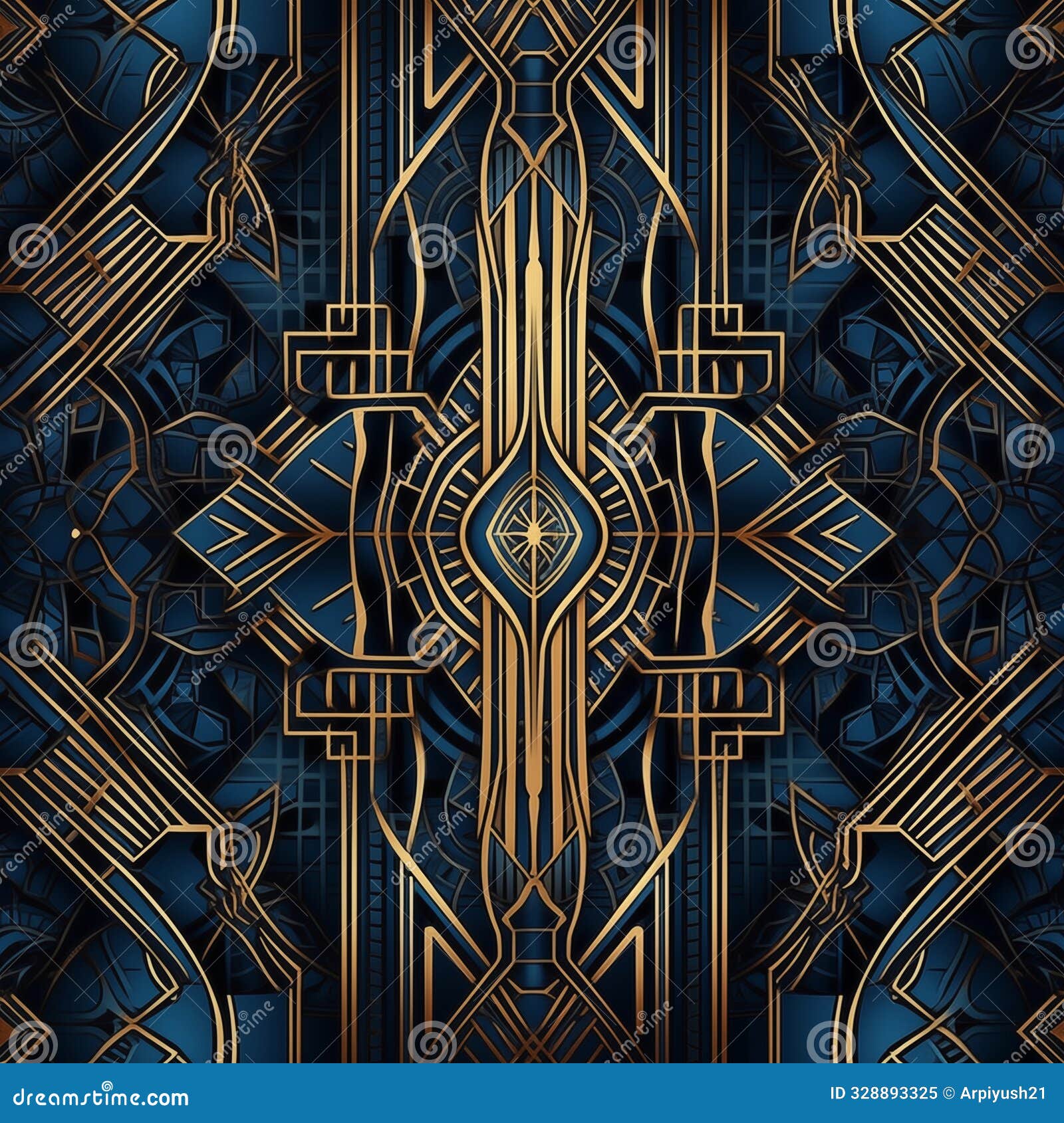 luxurious gold and deep blue art deco pattern seamless geometric  high resolution