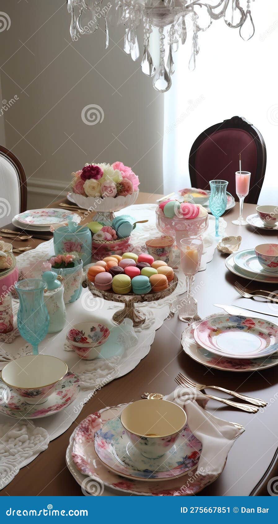 Luxurious High Tea Party in a Classic Elegant Interior with Sweets and