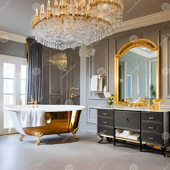 3 a Luxurious, Hollywood Regencystyle Bathroom with a Crystal