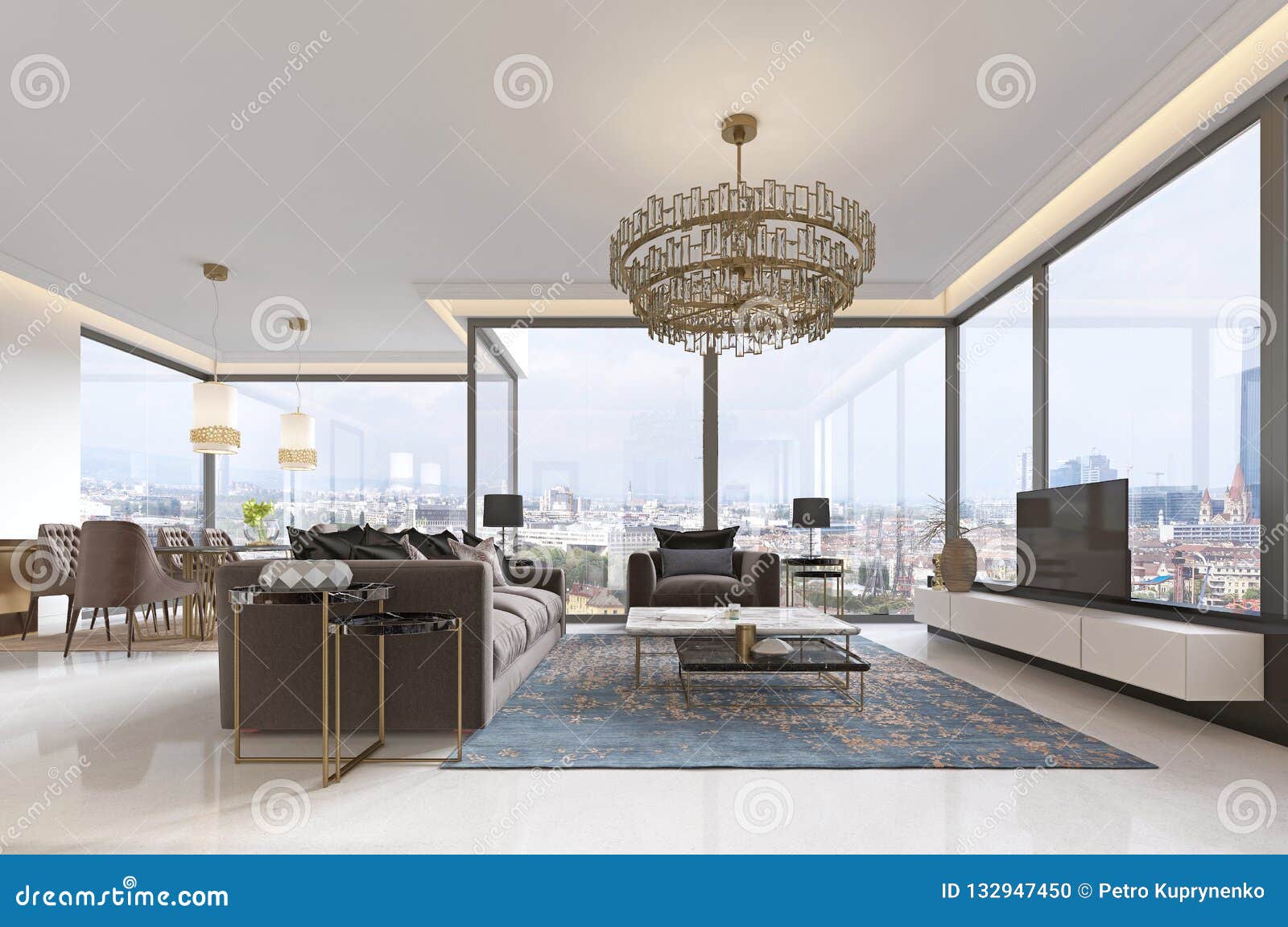 Luxurious Interior Of Living Room Contemporary Style With TV Unit Luxurious Interior Of Living Room Contemporary Style With TV Unit