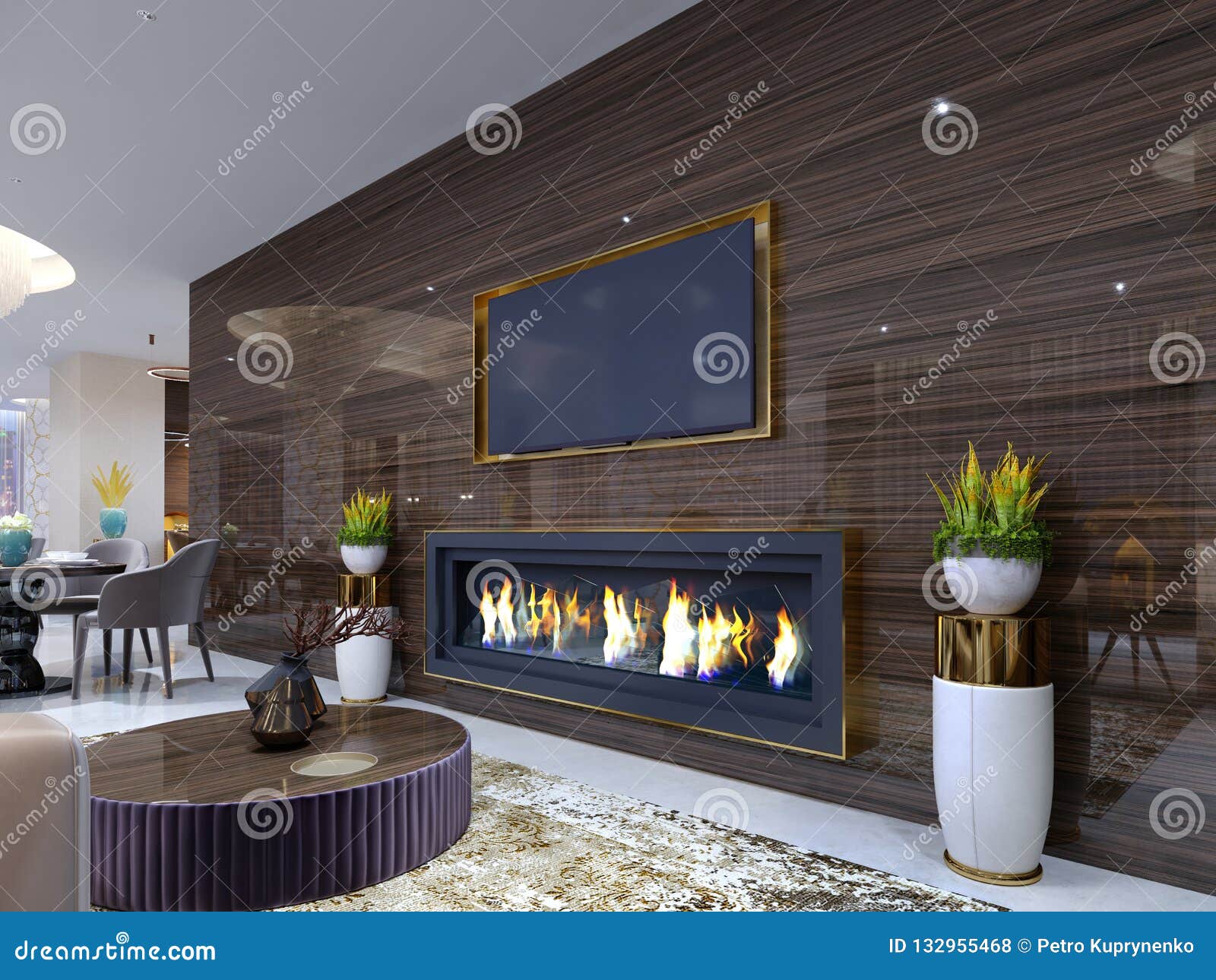 Luxurious Modern Fireplace In The Hotel In A Cozy Waiting Area