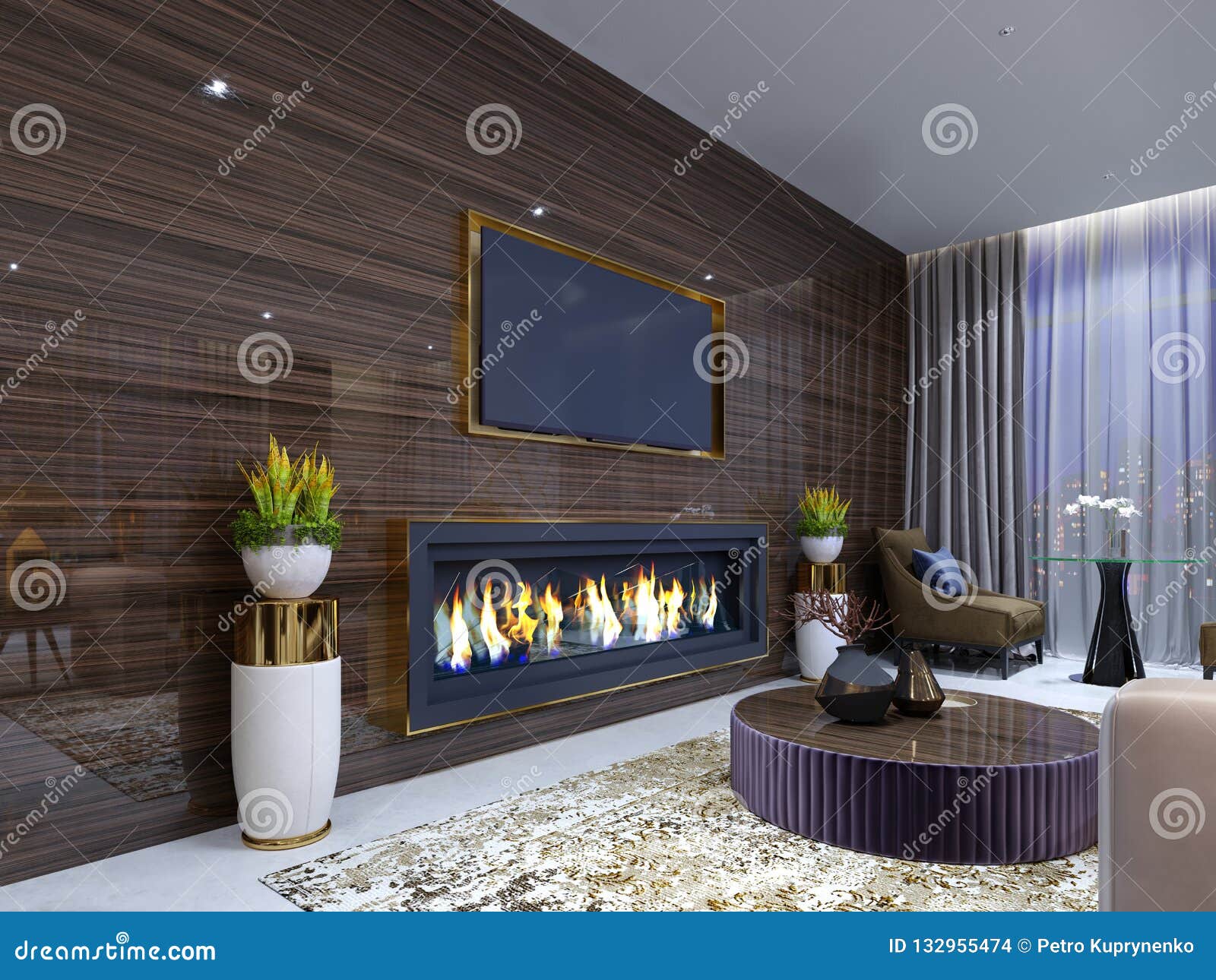 Luxurious Modern Fireplace In The Hotel In A Cozy Waiting Area