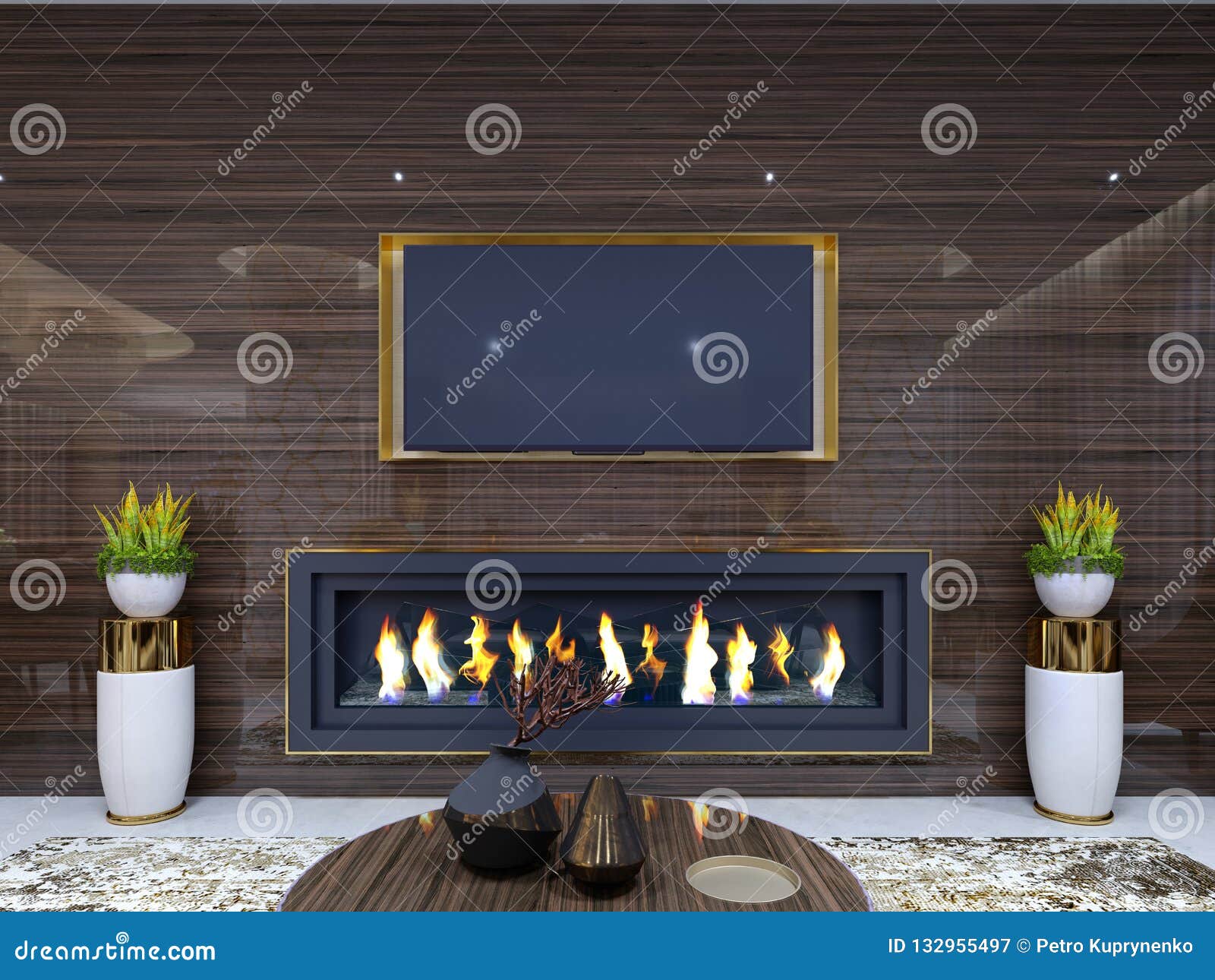 Luxurious Modern Fireplace In The Hotel In A Cozy Waiting Area