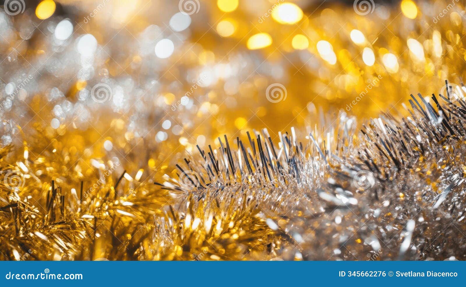 luxurious new year's eve decorations with shimmering gold and silver streamers and shiny tinsel for an elegant