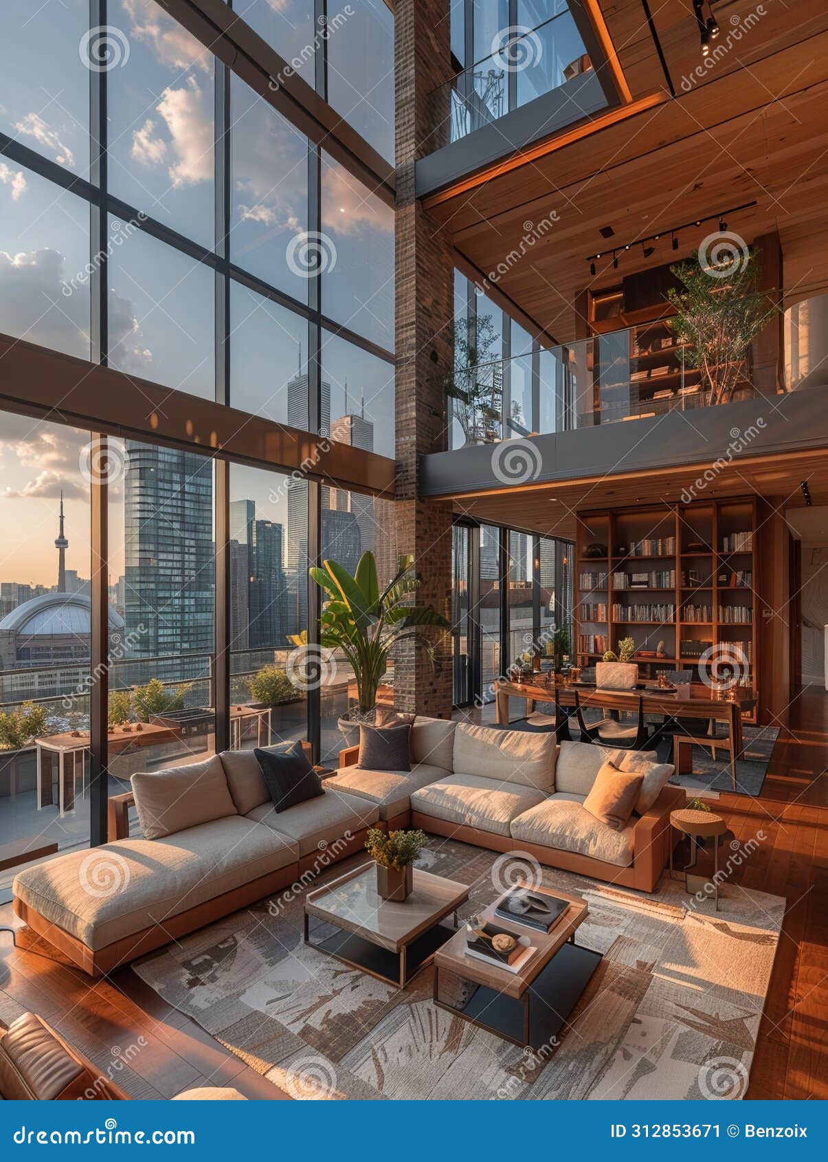 Artistic Penthouse Apartment With Floor-To-Ceiling Windows And Modern Art And Design And Art And Design