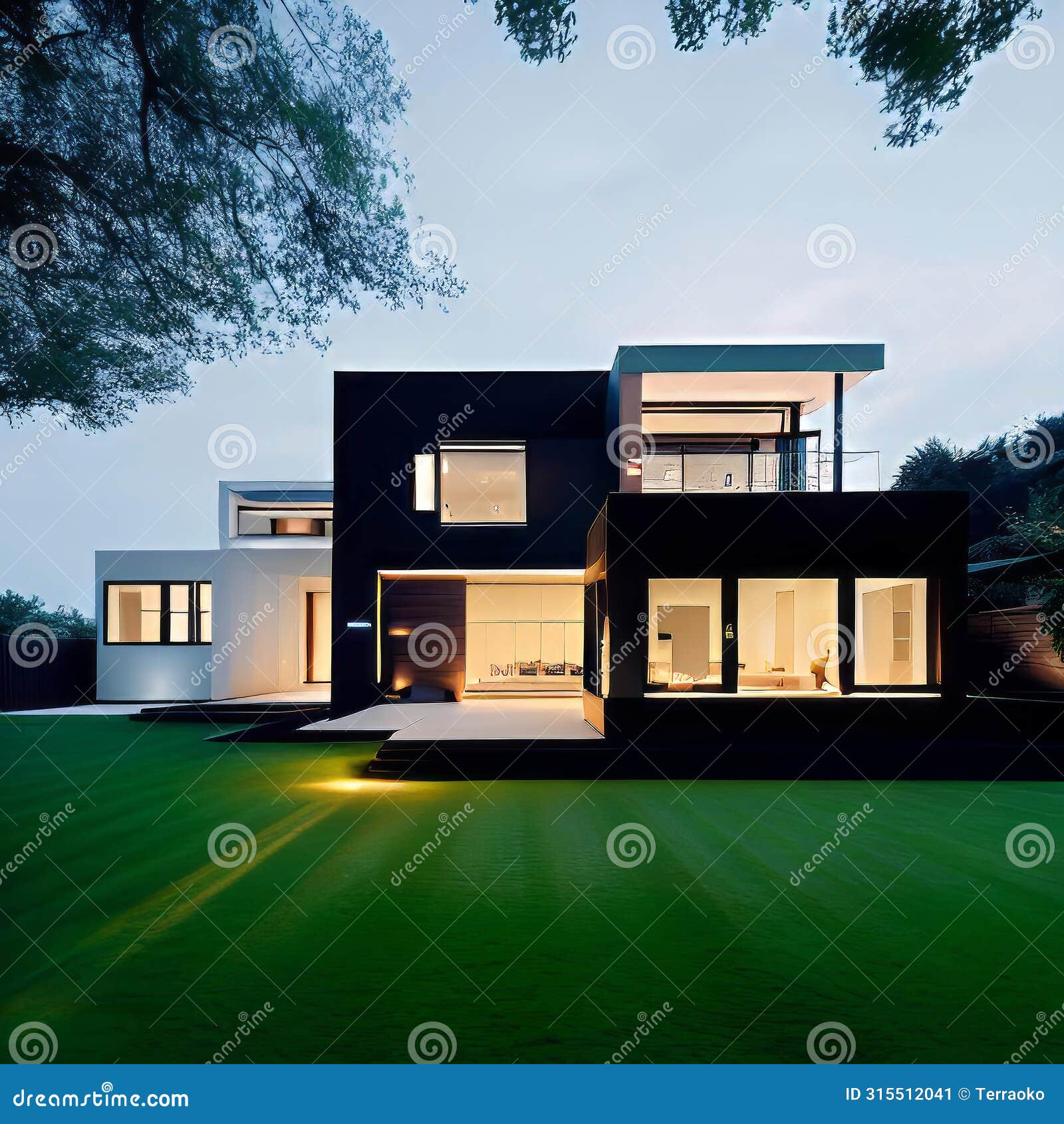 luxurious villa for outdoor living, ed according to algorithms in the form of a street view