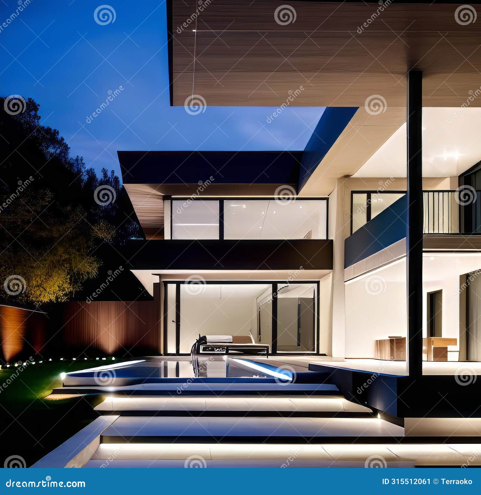 luxurious villa for outdoor living, ed according to algorithms in the form of a street view