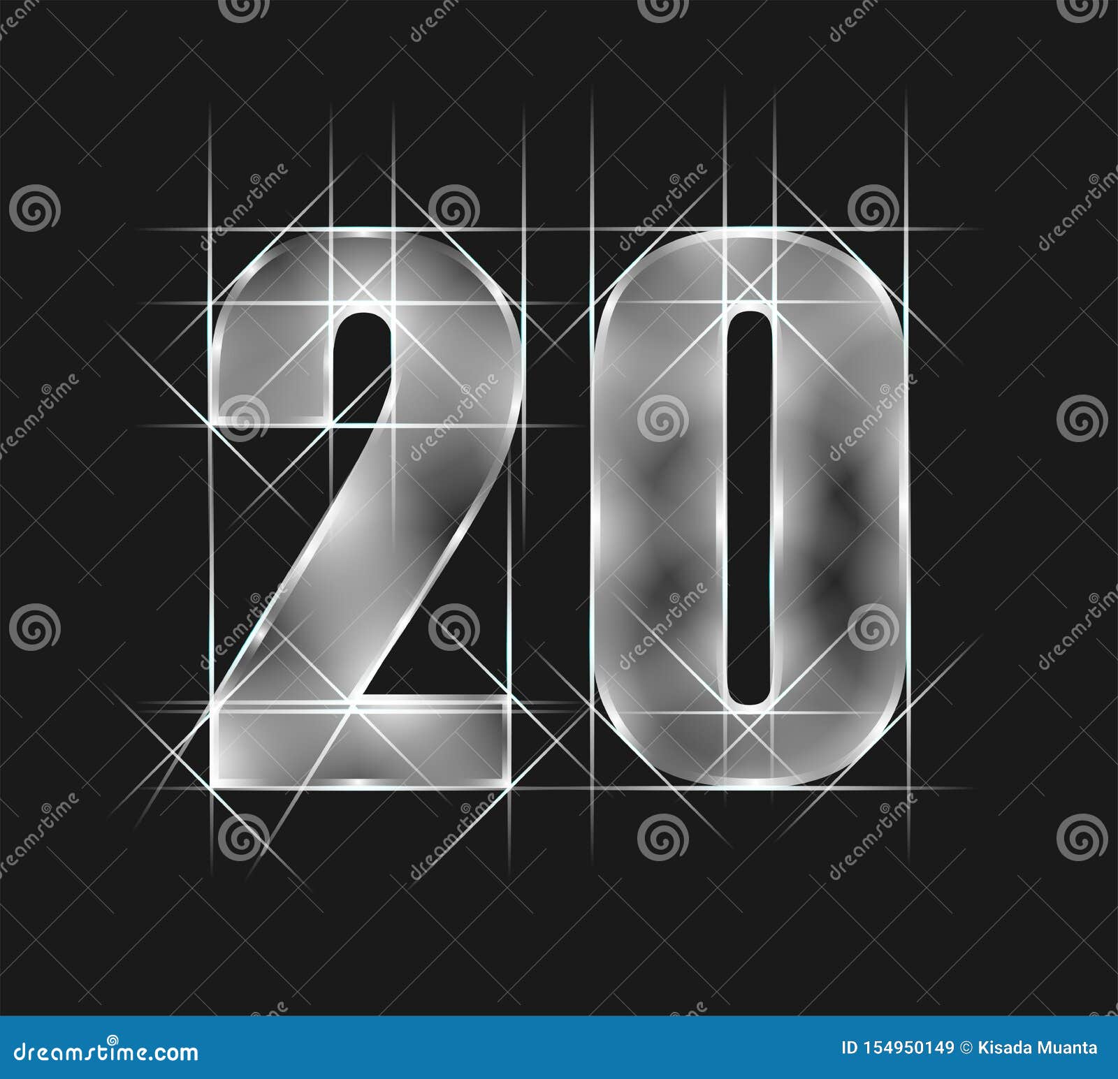 luxury abstract scintillation emerald crystal glass number 20 twenty character. gray tone background.   eps10