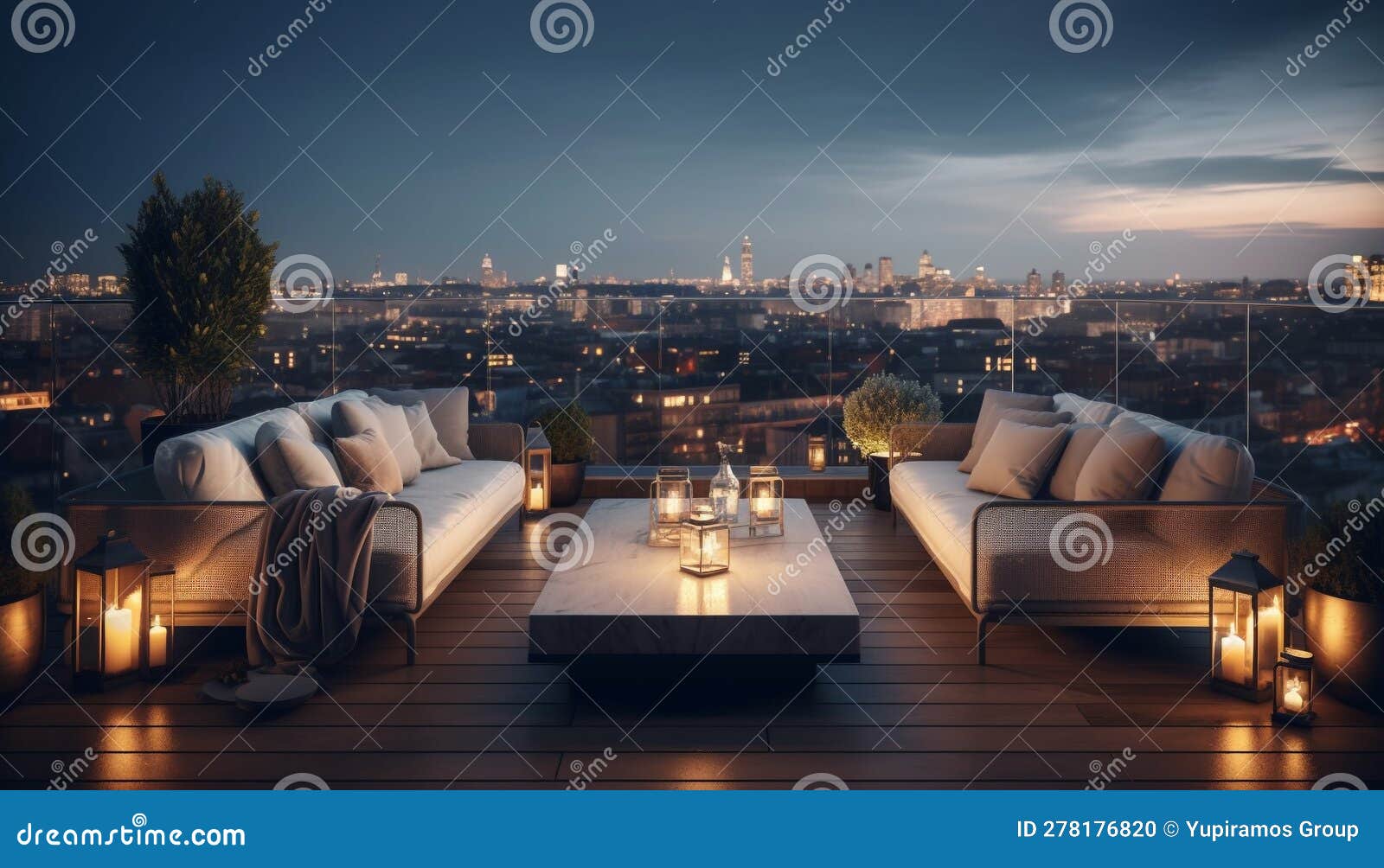Luxury Apartment with Panoramic City Skyline View Generated by AI Stock