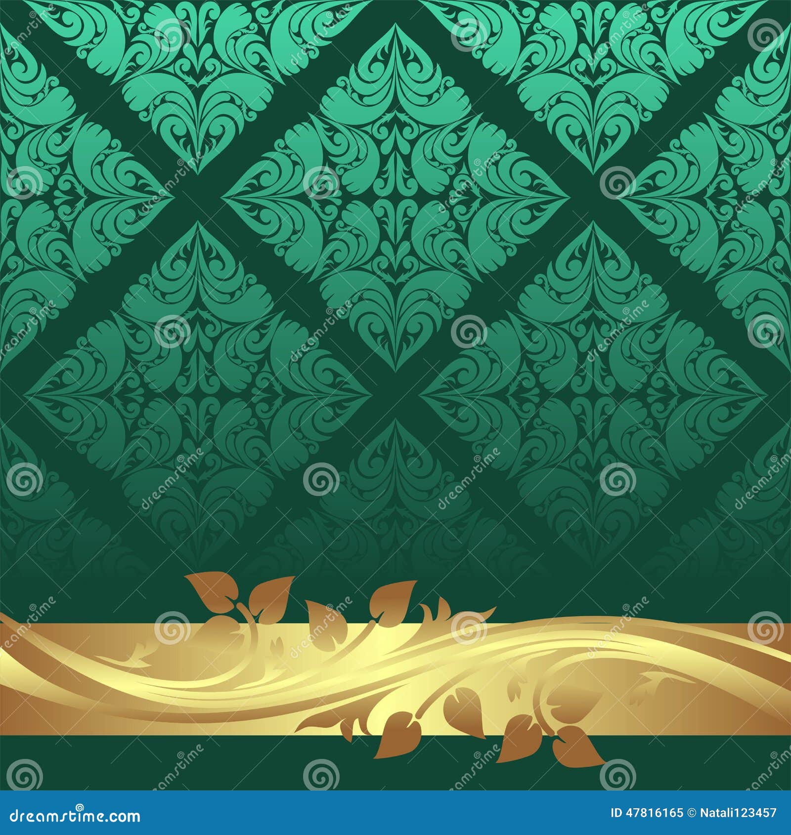 Luxury Aquamarine Background With Golden Floral Border Stock Vector
