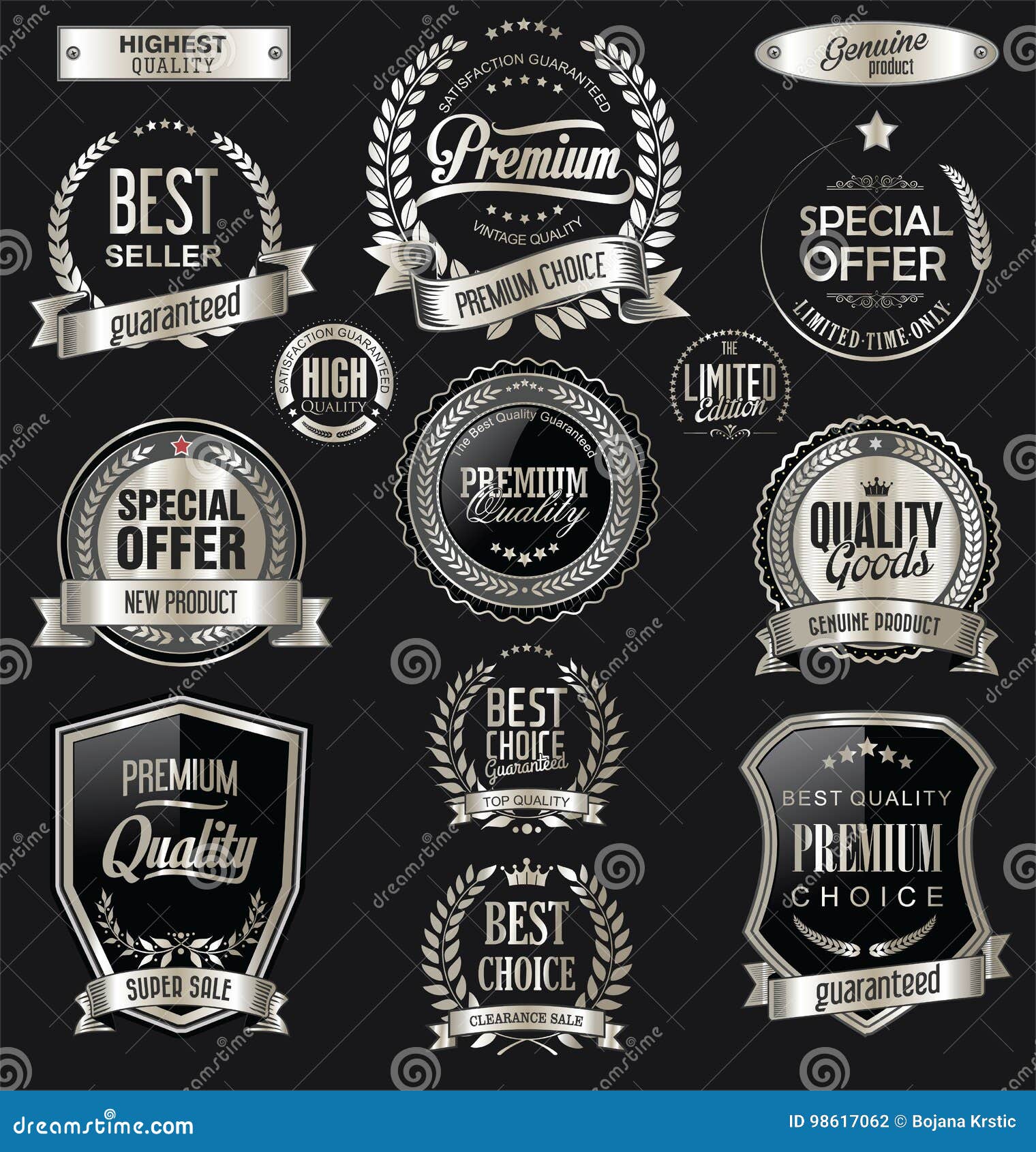 Luxury Gold Badges Quality Labels Premium Set Of 5 Stars Rating