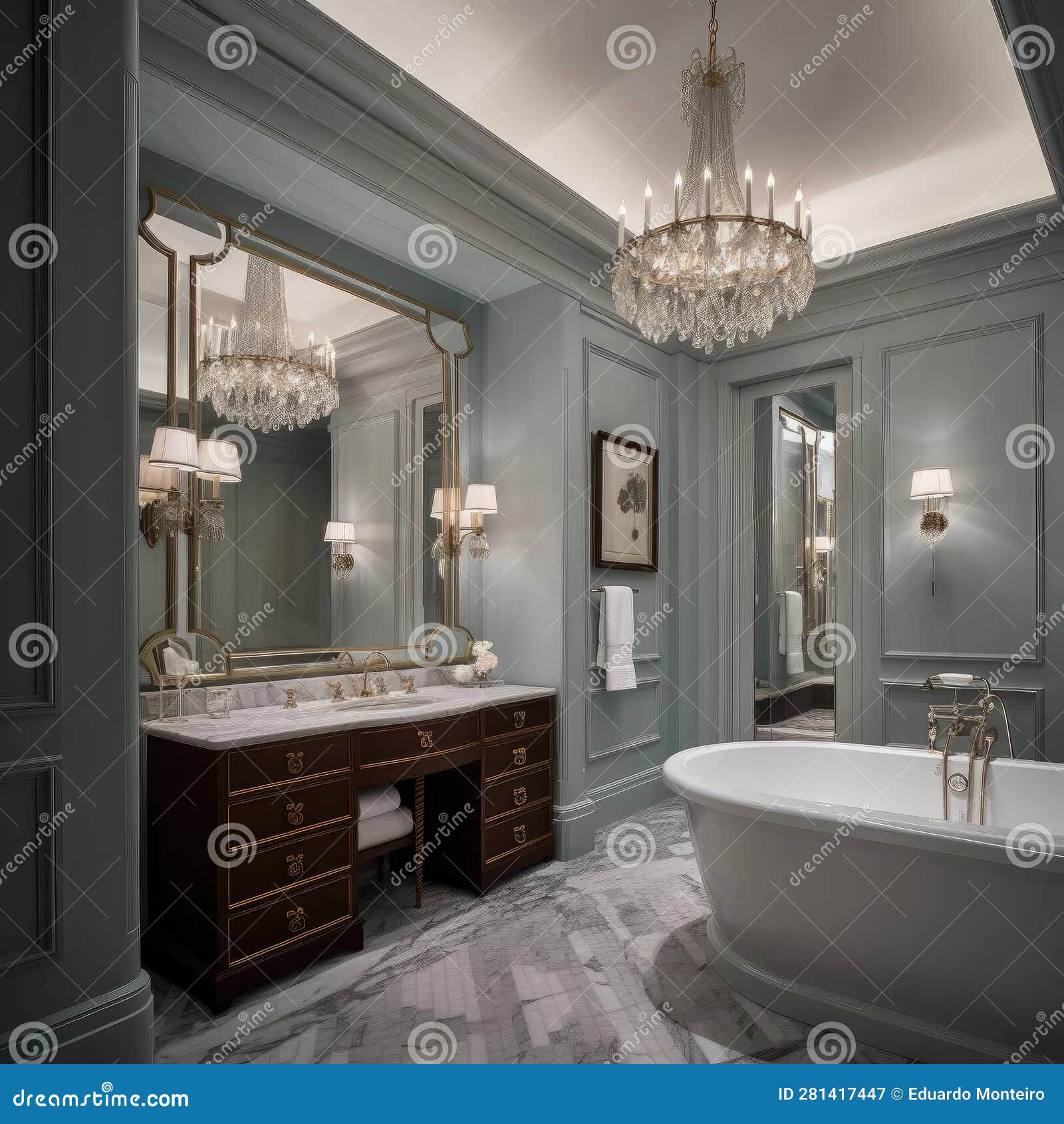 Luxury Bathroom Interior in Classic Style Stock Illustration ...