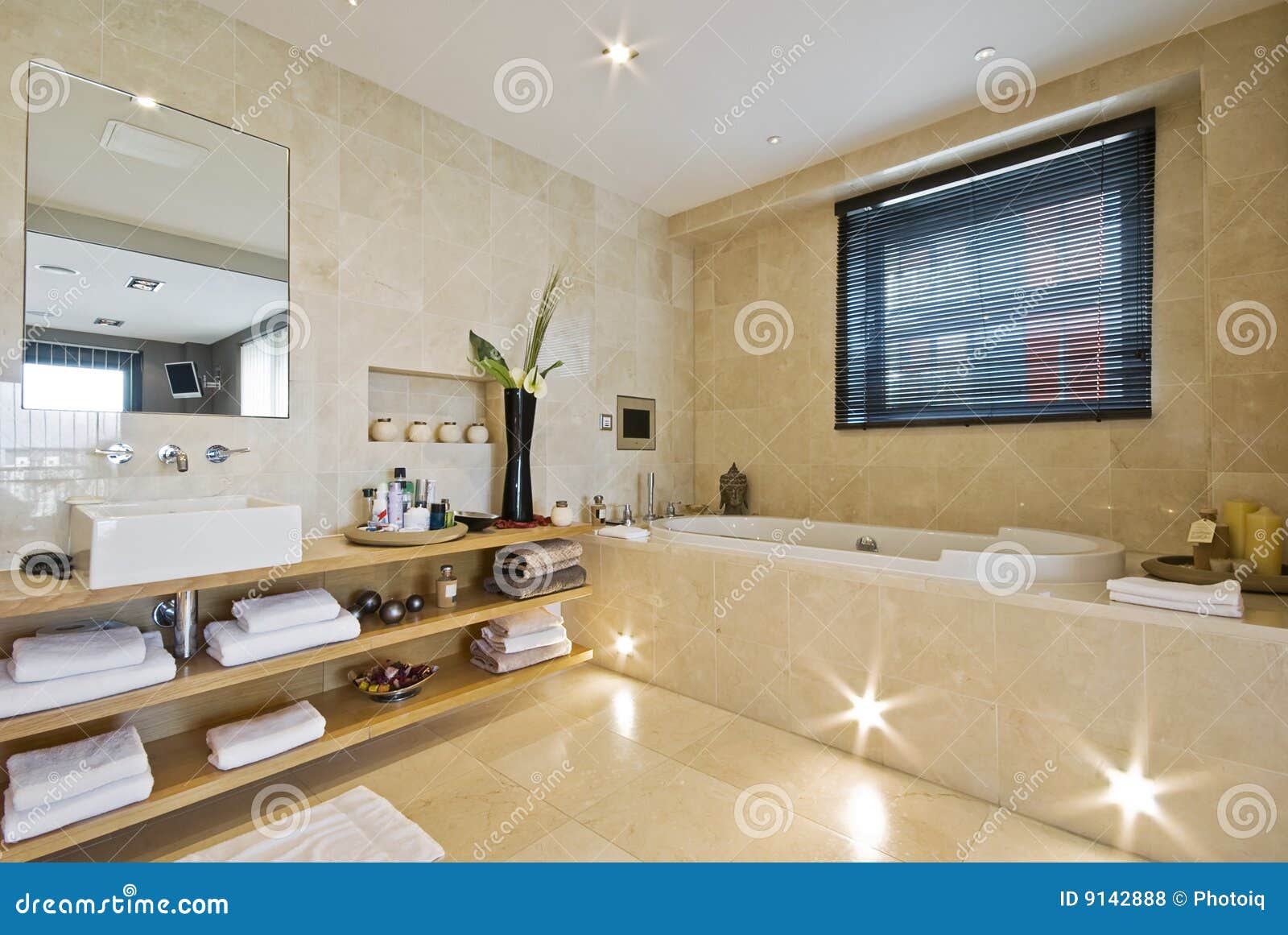 luxury bathroom with light brown marble