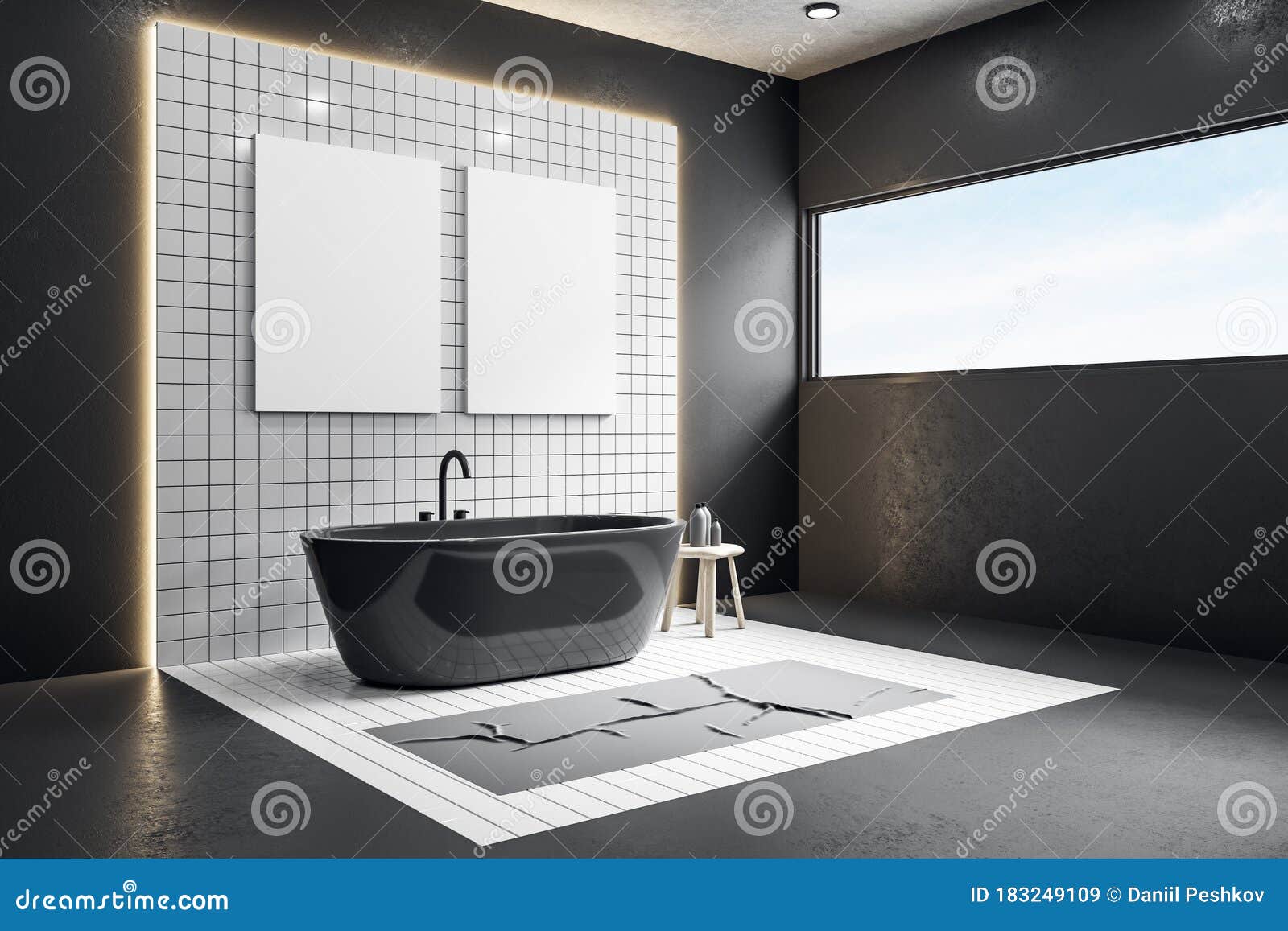 Luxury Bathroom with Two Blank Banners on Wall Stock Illustration ...