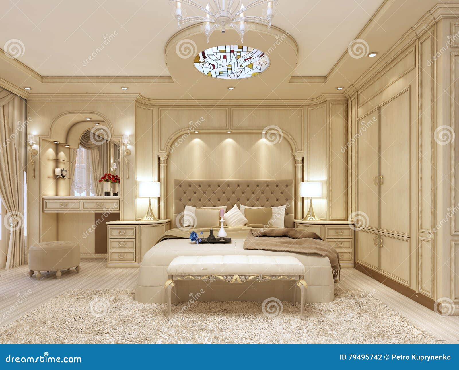 Luxury Bed In A Large Neoclassical Bedroom With Decorative