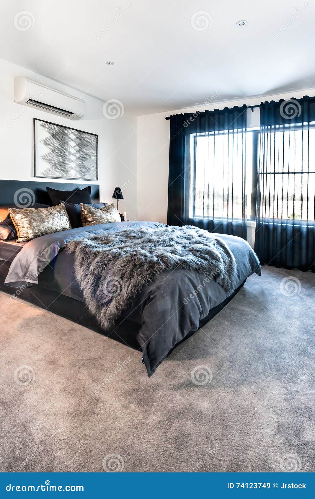 Luxury Bedroom with a Carpet Floor View at Day Time Stock Image Image