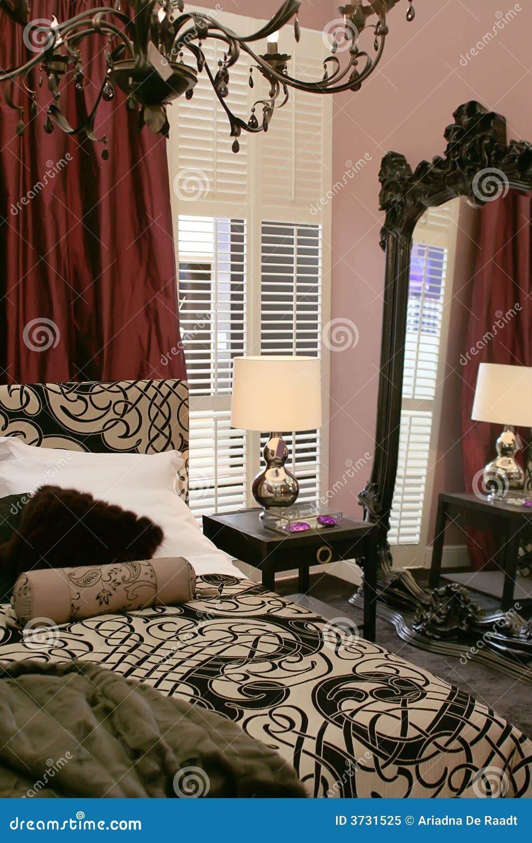 Luxury bedroom with mirror stock image. Image of pastel 3731525