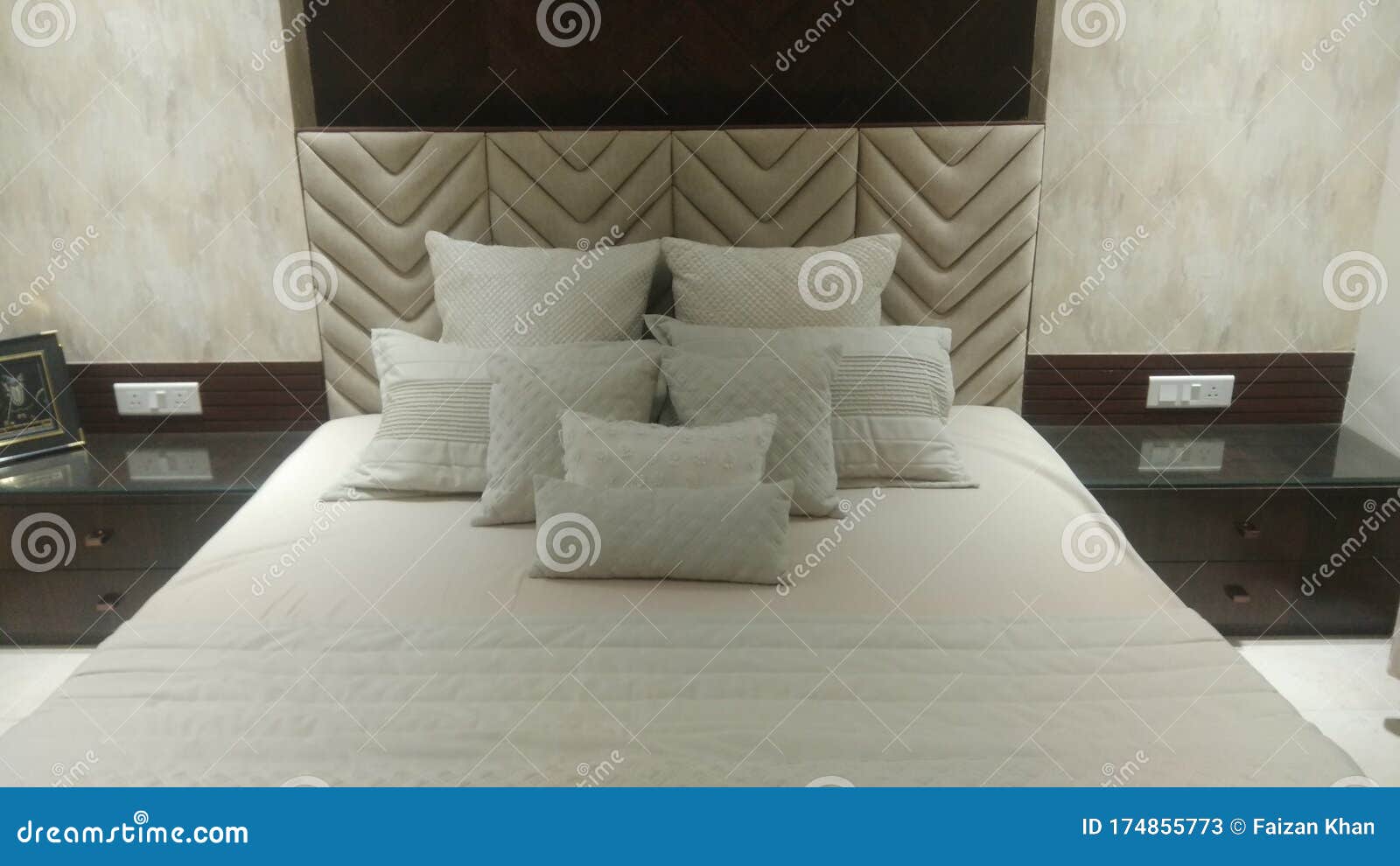Luxury Bedroom with Pillows Arranged Stock Image Image of flat