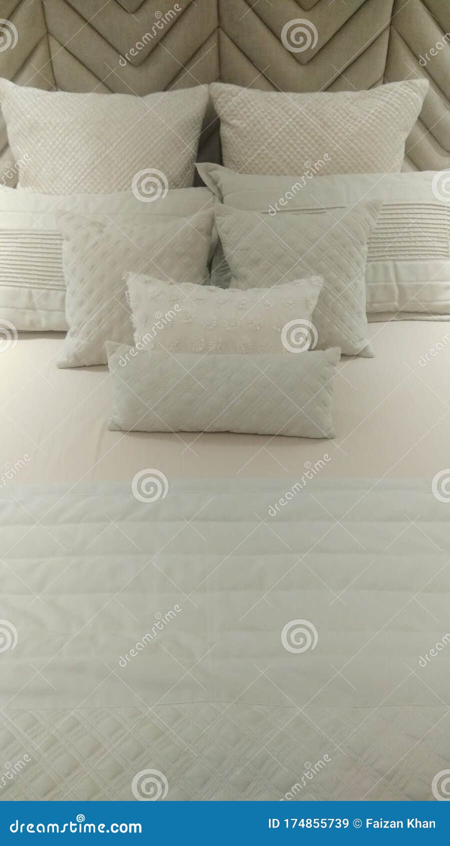 Luxury Bedroom with Pillows and Bed Stock Image Image of curtain