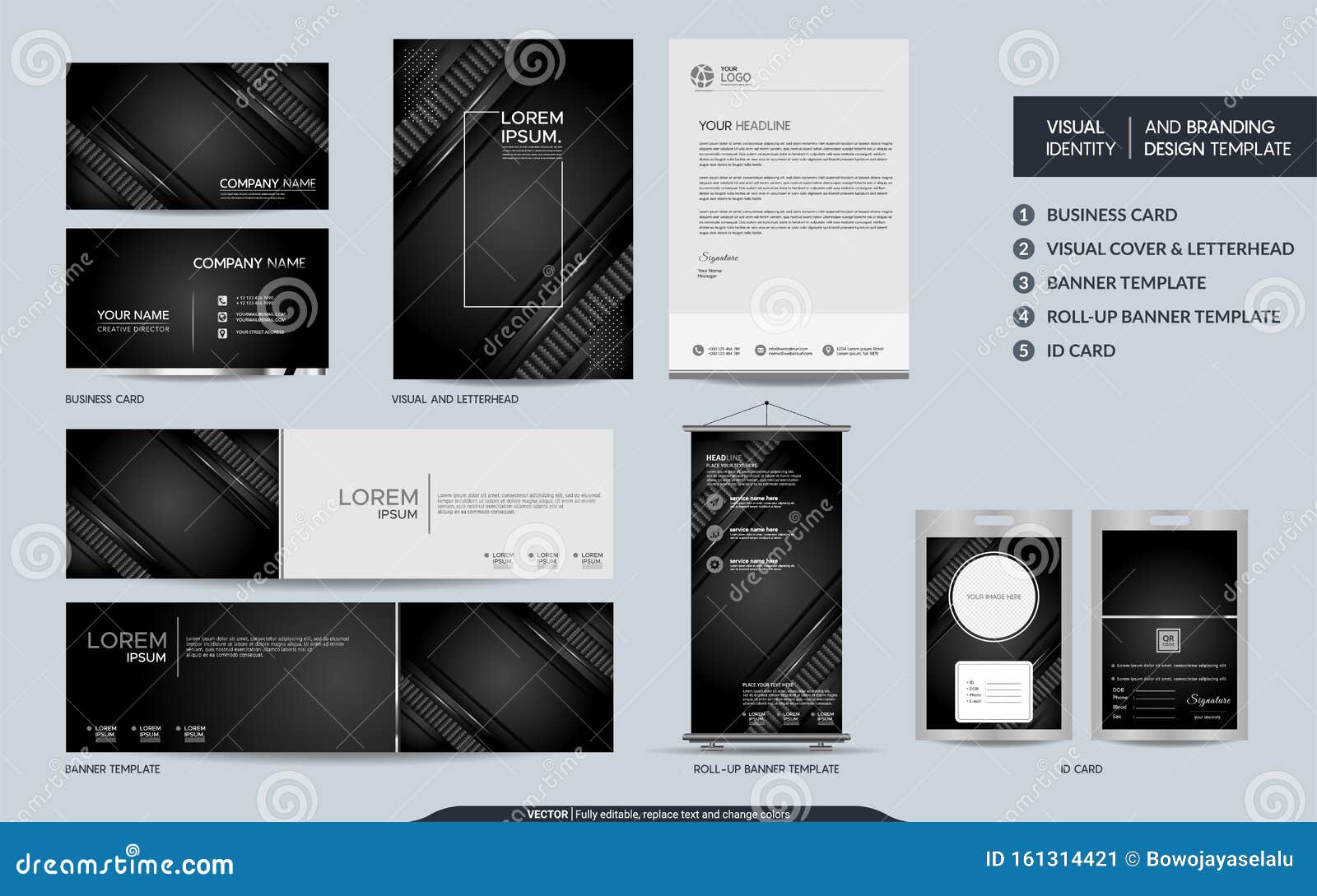 luxury black carbon stationery mock up set and visual brand identity with abstract overlap layers background