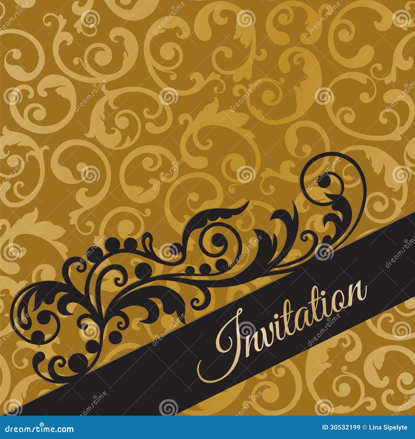 Luxury Black and Gold Invitation Card with Swirls Stock Vector -  Illustration of gold, background: 30532199