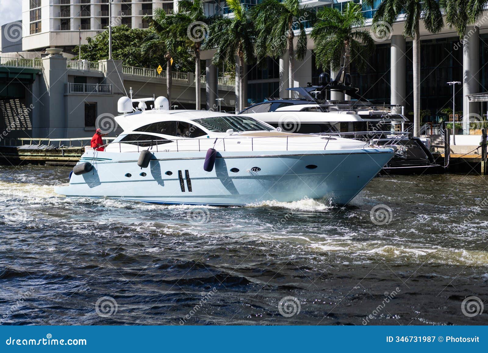 luxury boat motor yacht in marina. luxury yacht at biscayne bay. boating and yachting charter. luxury lifestyle