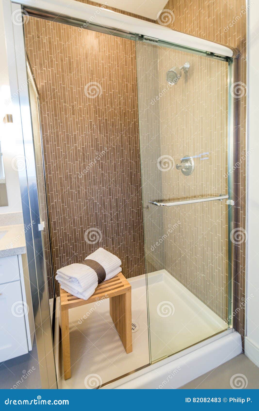 Luxury Bright Bathroom with a Shower Cabin Stock Image Image of house