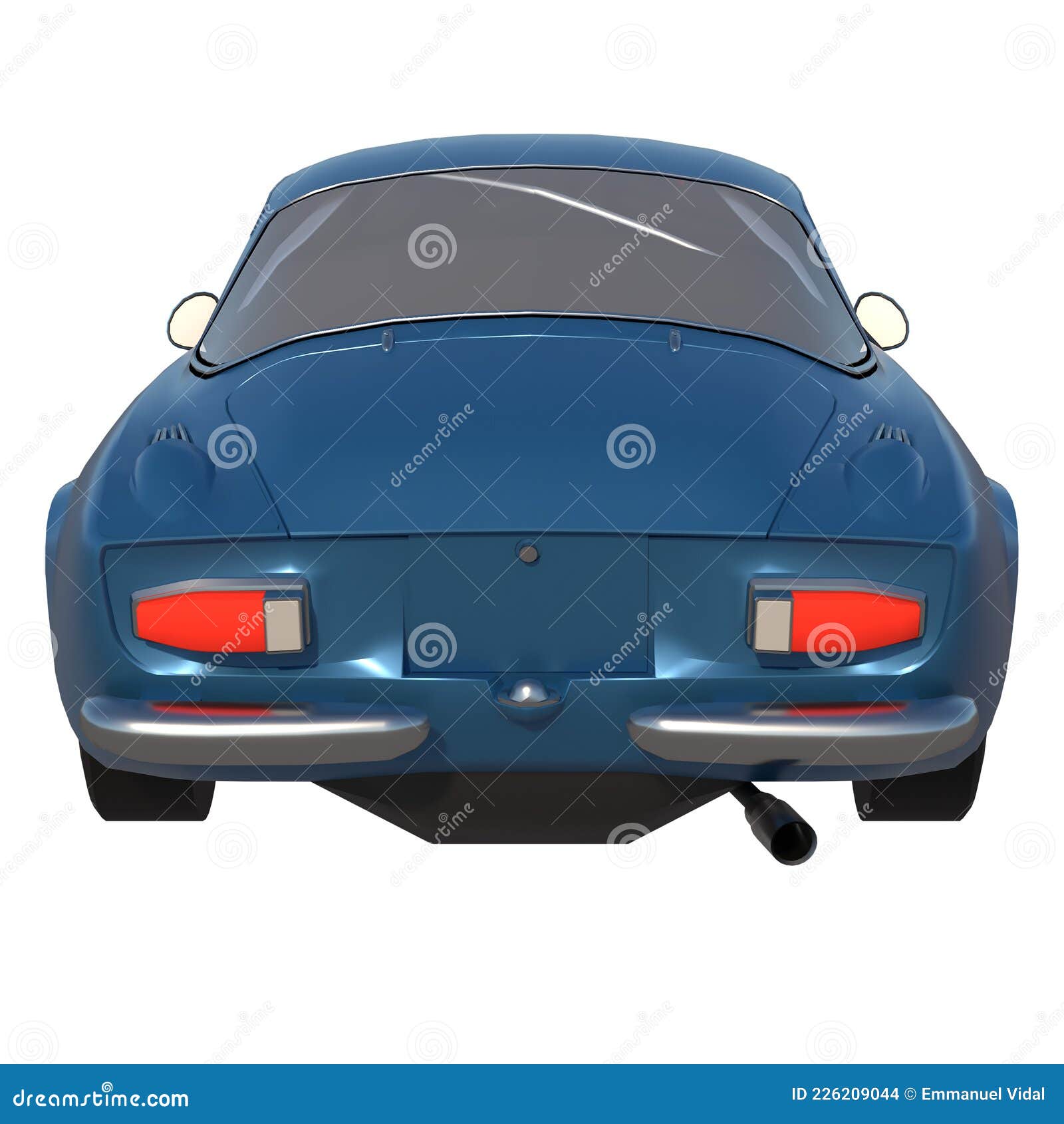 luxury car city tourism transport 1970s 1- back view white background 3d rendering ilustracion 3d
