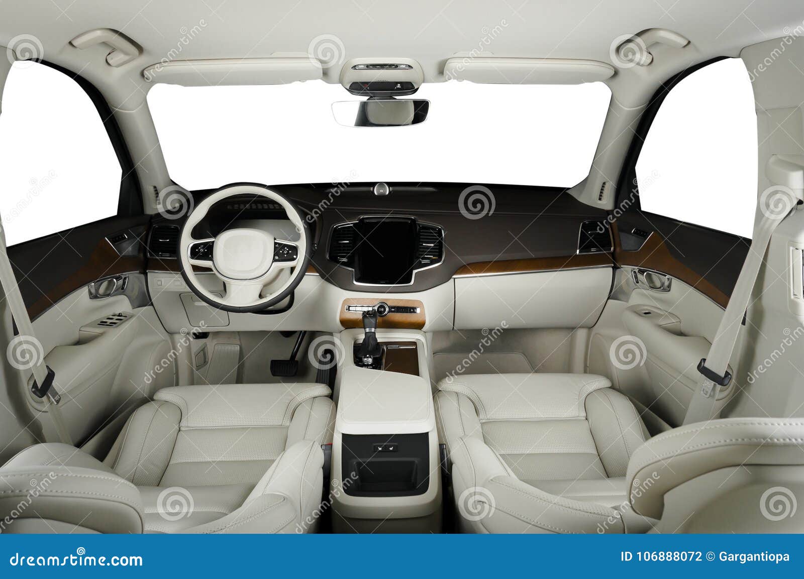 back seats of modern luxury car interior, black leather Stock Photo by  gargantiopa