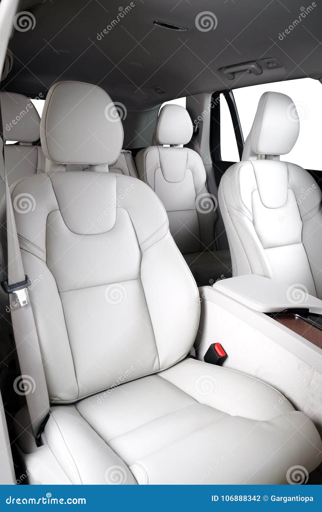 back seats of modern luxury car interior, black leather Stock Photo by  gargantiopa