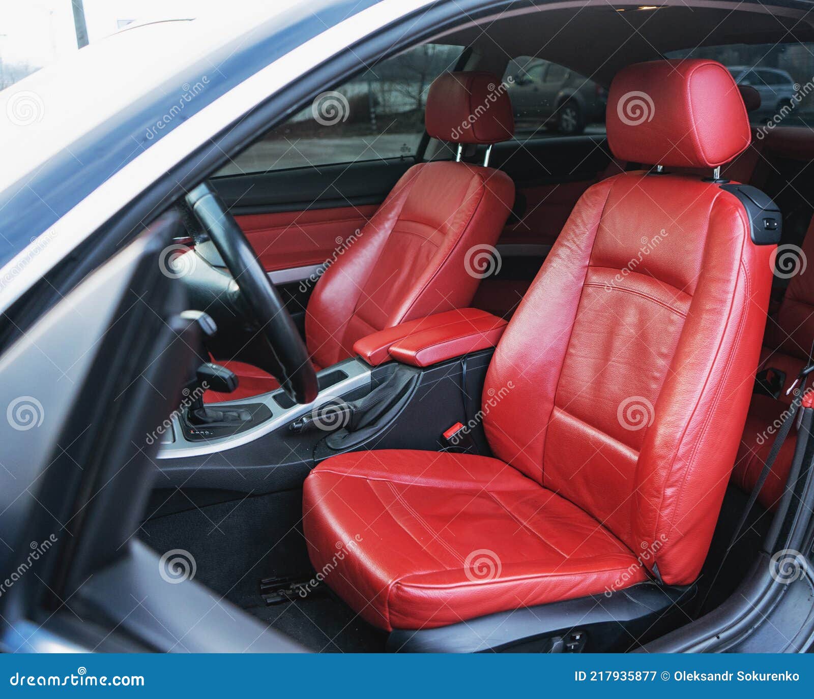 Luxury Car Interior with Red Leather Seats Stock Image Image of