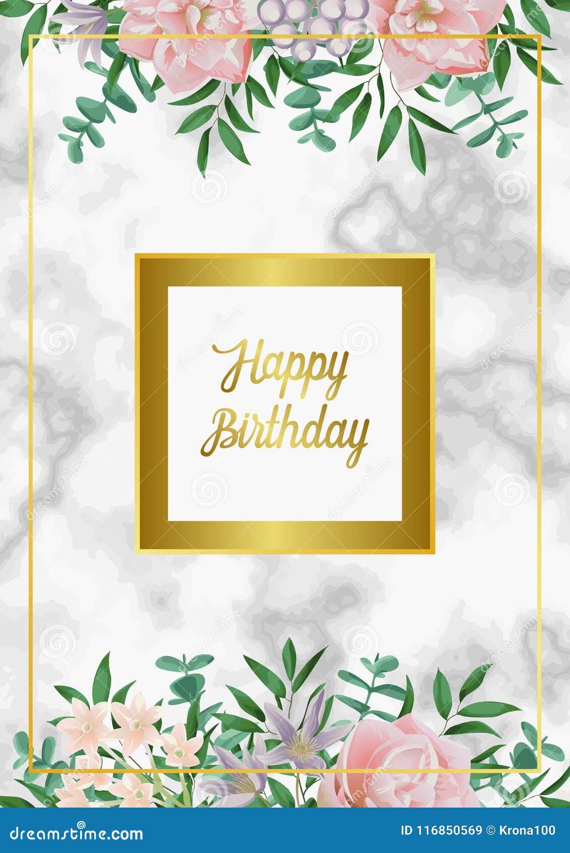 Luxury Happy Birthday Card with Pink Flowers on White Marble Stock Vector - Illustration of border, geometric: 116850569
