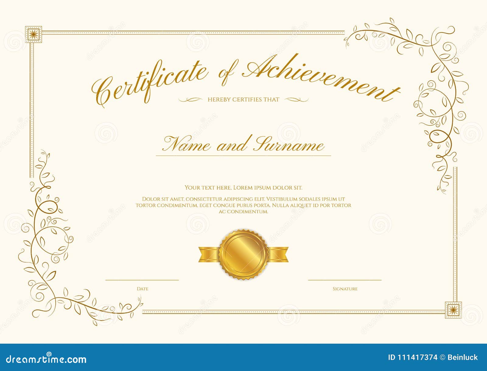 luxury certificate template with elegant border frame, diploma d