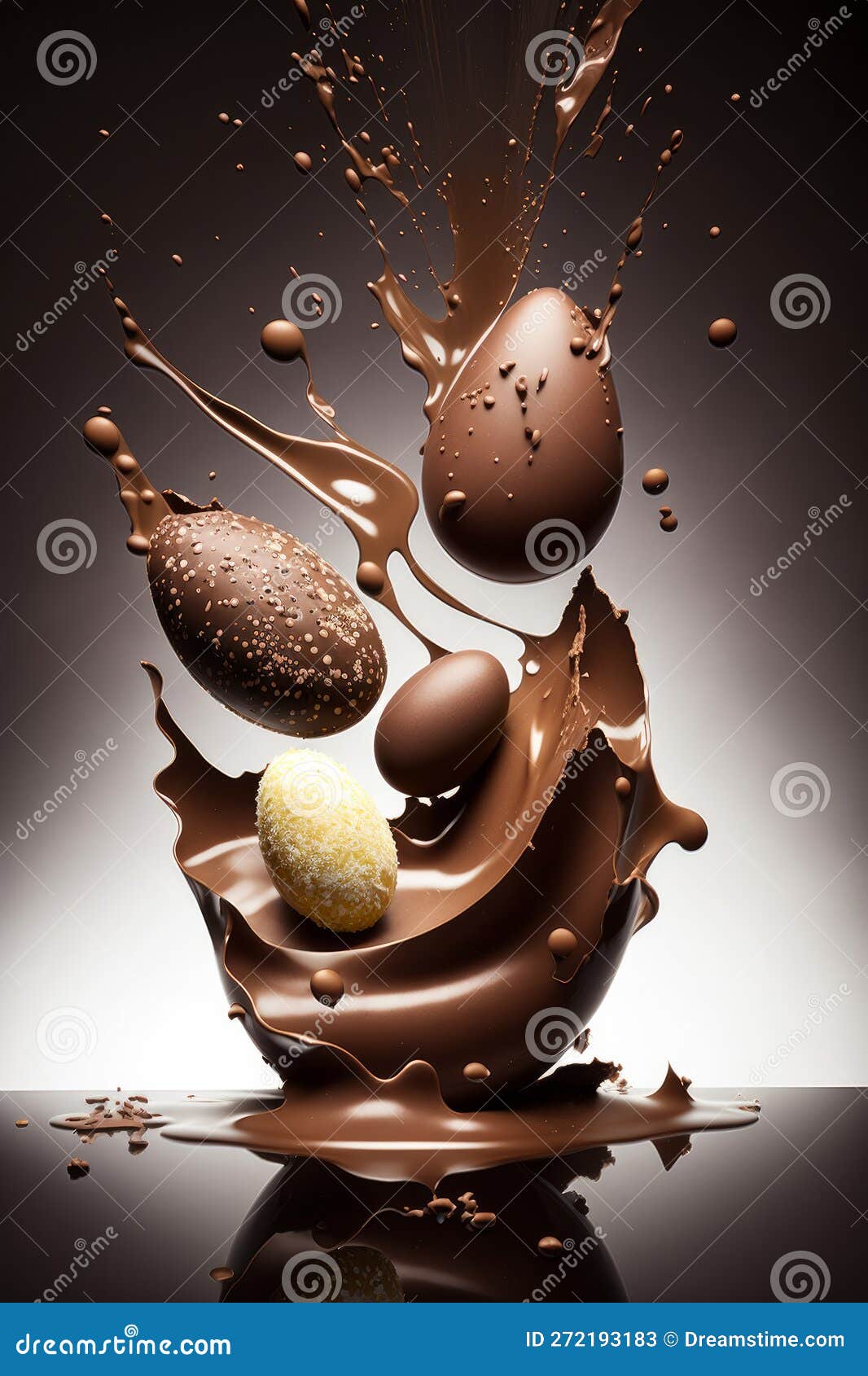 Luxury Chocolate Easter Eggs Making a Splash in Chocolate. Generative
