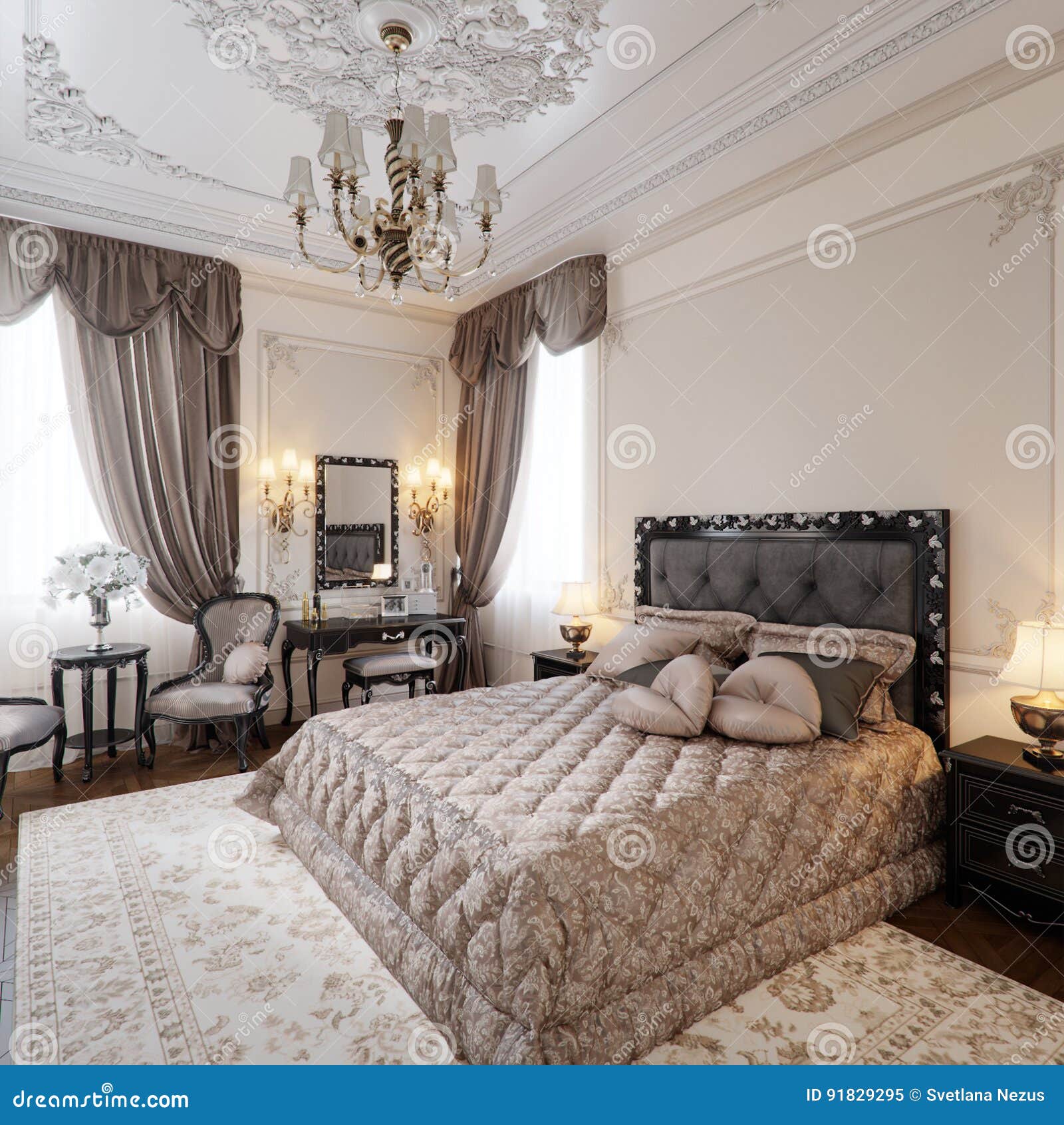 Luxury Classic Modern Bedroom Interior Design Stock Illustration