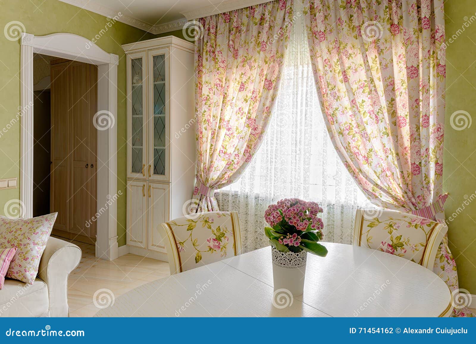 Luxury Cream Green Kitchen with a Classic Style Stock Photo Image of