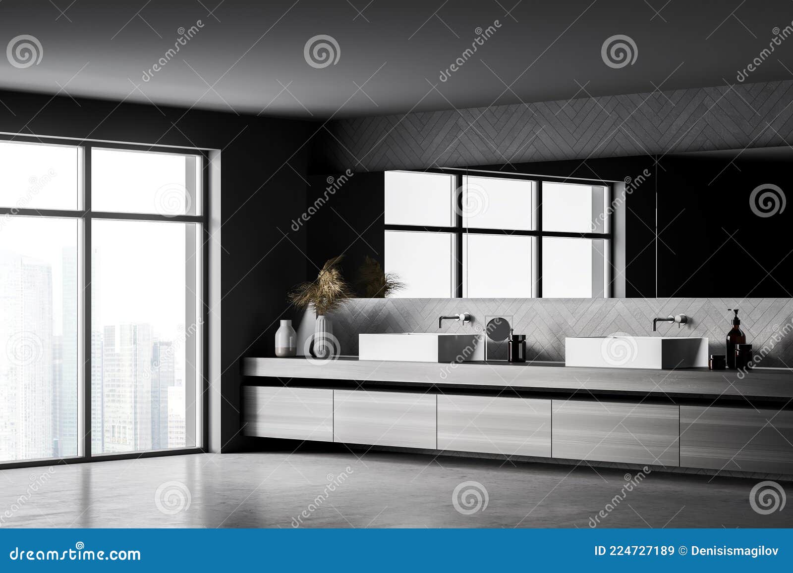 Luxury Dark Grey Bathroom Design, Using Geometric Accent Basins with