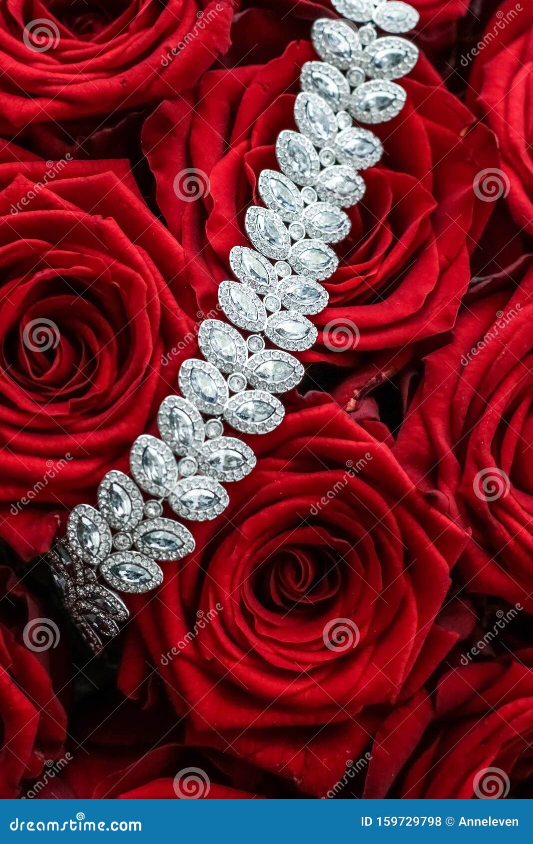 Luxury Diamond Bracelet and Bouquet of Red Roses, Jewelry Love Gift on ...