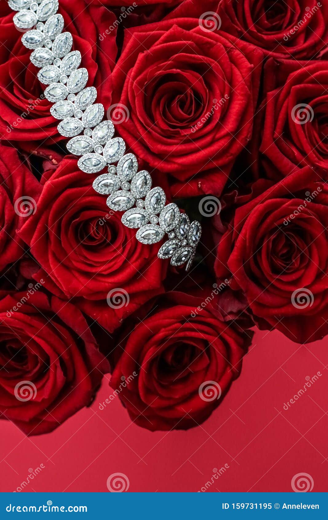 Luxury Diamond Bracelet and Bouquet of Red Roses, Jewelry Love Gift on ...