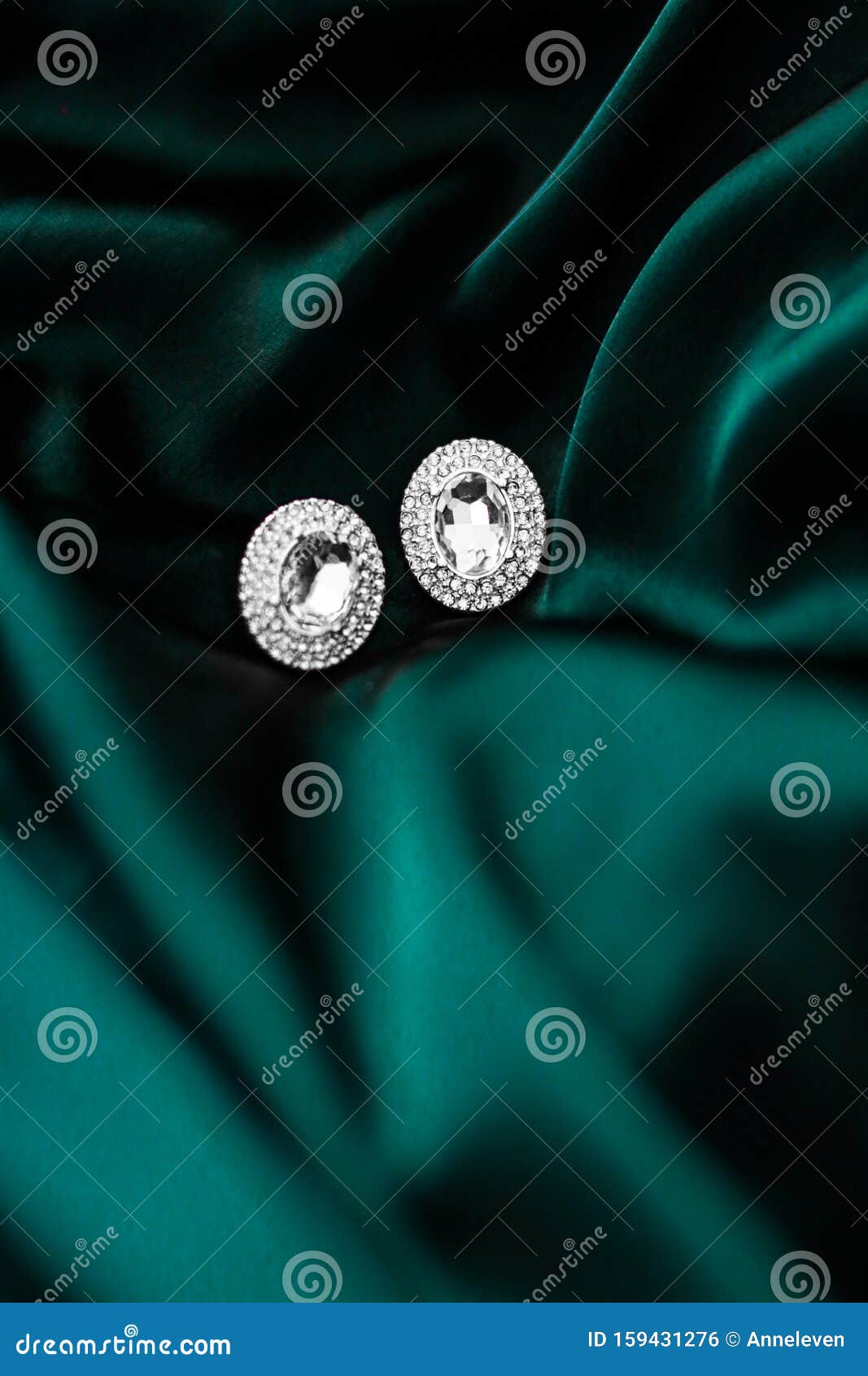 Luxury Diamond Earrings on Dark Emerald Green Silk, Holiday Glamour ...