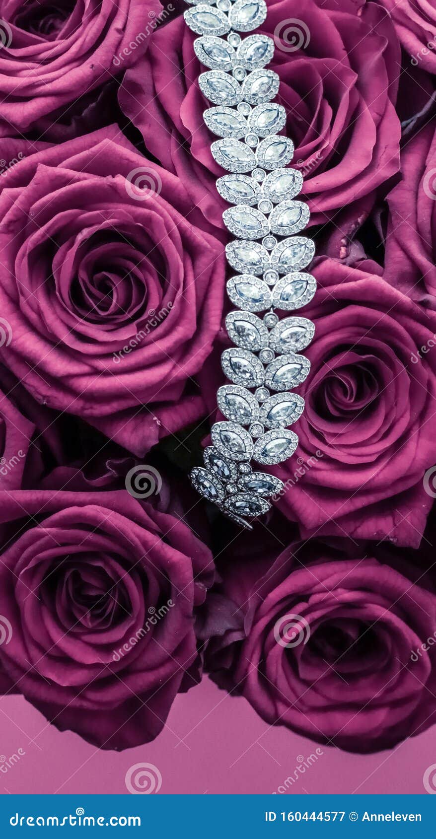 Luxury Diamond Jewelry Bracelet And Pink Roses Flowers, Love Gift On ...