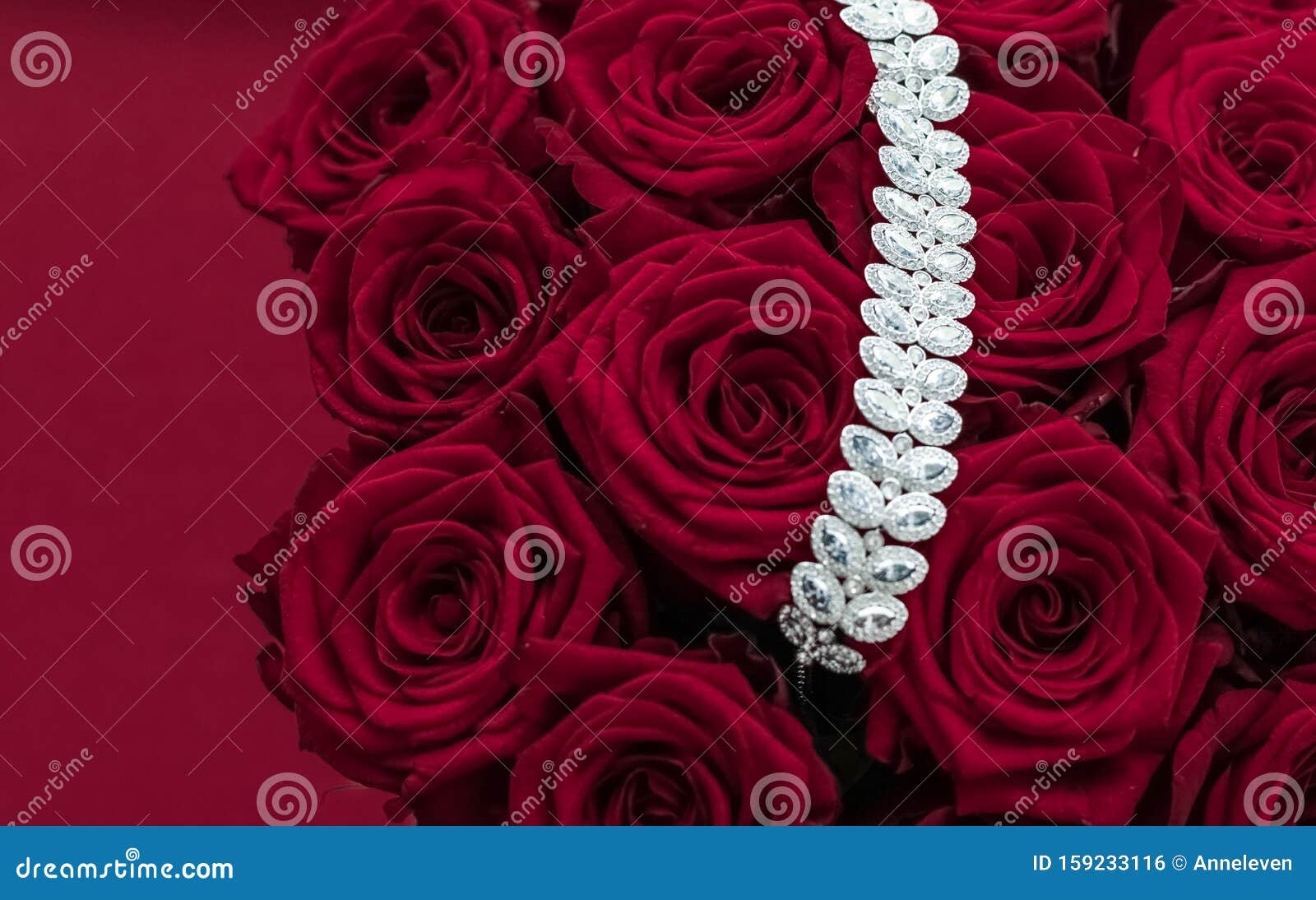 Luxury Diamond Jewelry Bracelet and Red Roses Flowers, Love Gift on ...