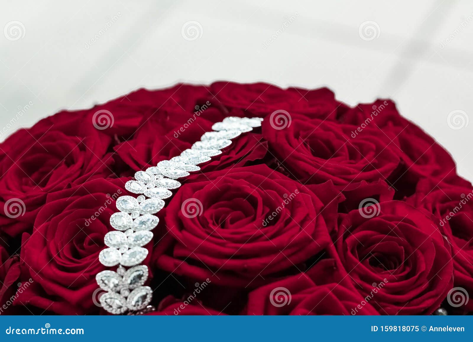 Luxury Diamond Jewelry Bracelet and Red Roses Flowers, Love Gift on ...