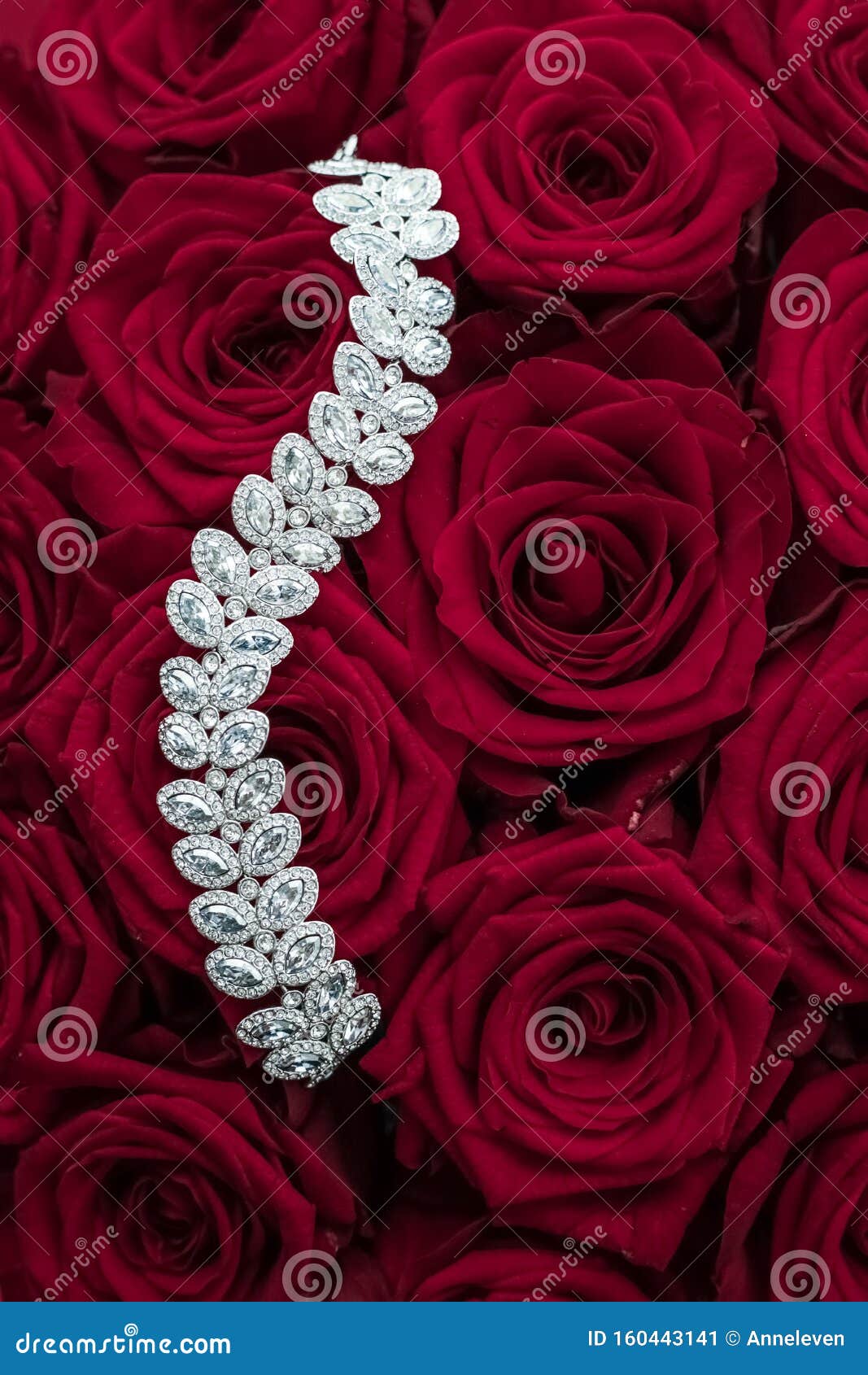 Luxury Diamond Jewelry Bracelet and Red Roses Flowers, Love Gift on ...