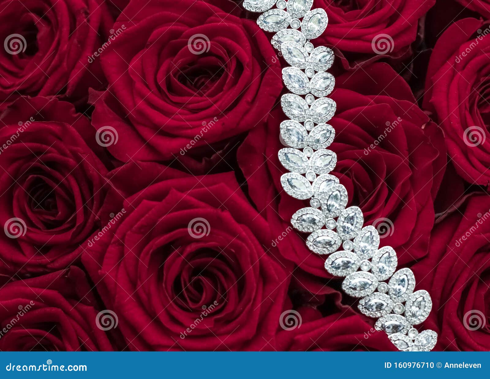 Luxury Diamond Jewelry Bracelet and Red Roses Flowers, Love Gift on ...
