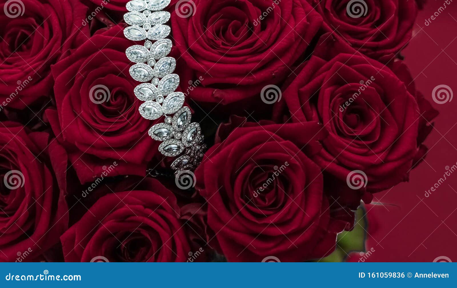 Luxury Diamond Jewelry Bracelet and Red Roses Flowers, Love Gift on ...