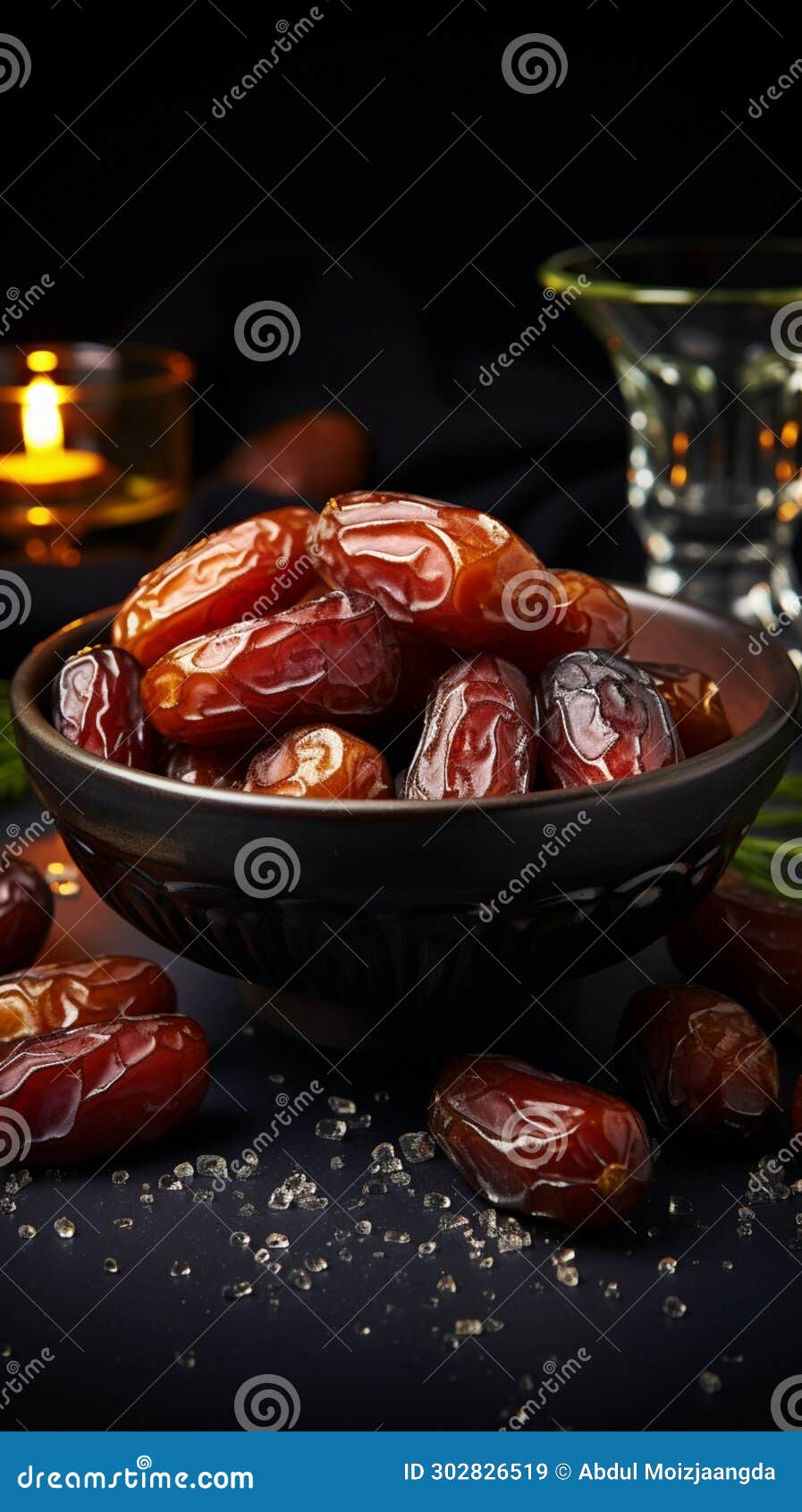 Luxury Dried Date Fruit in Bowls on a Dark Surface Stock Illustration